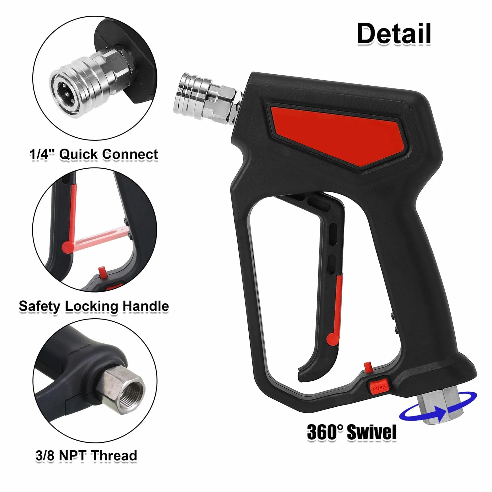 Pistolet do Myjki Ciśnieniowej, Wysokociśnieniowy Pistolet Natryskowy 5000 PSI 10,5 GPM z Szybkozłączem 1/4 Cala, Szybkozłączem 3/8 Cala, Złączki M22 14 Mm 15 Mm, do Mycia