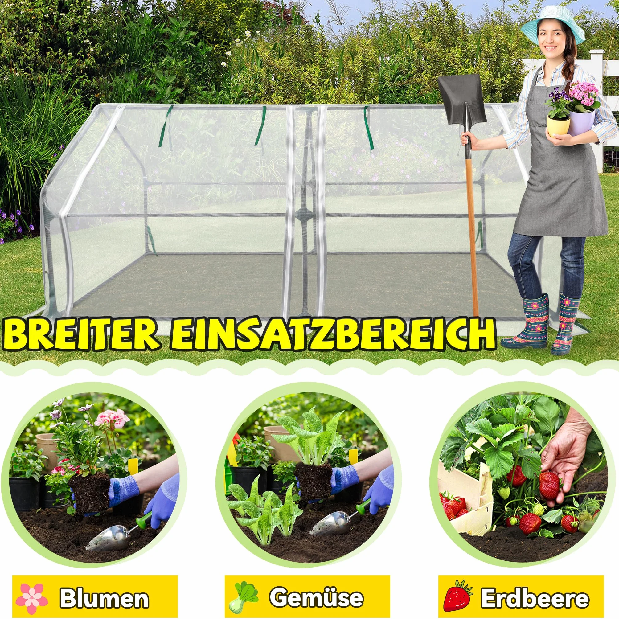 Froadp Mała szklarnia z włókna szklanego i żelaznego rusztowania 180 x 90 x 90 cm z 2 rolowanymi bramami biała
