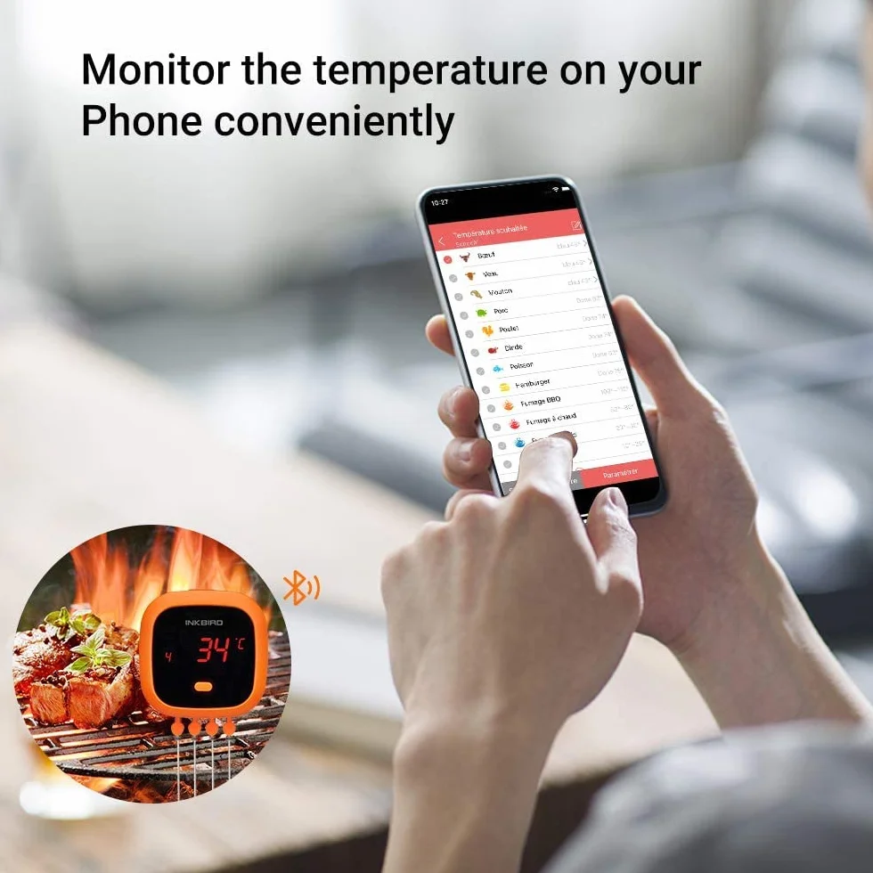 Inkbird IBT-4XC wodoodporny termometr kuchenny, Bluetooth, termometr do grillowania z czujnikiem temperatury, magnetyczny termometr do gotowania mięsa do grilla elektrycznego, mini piekarnik,