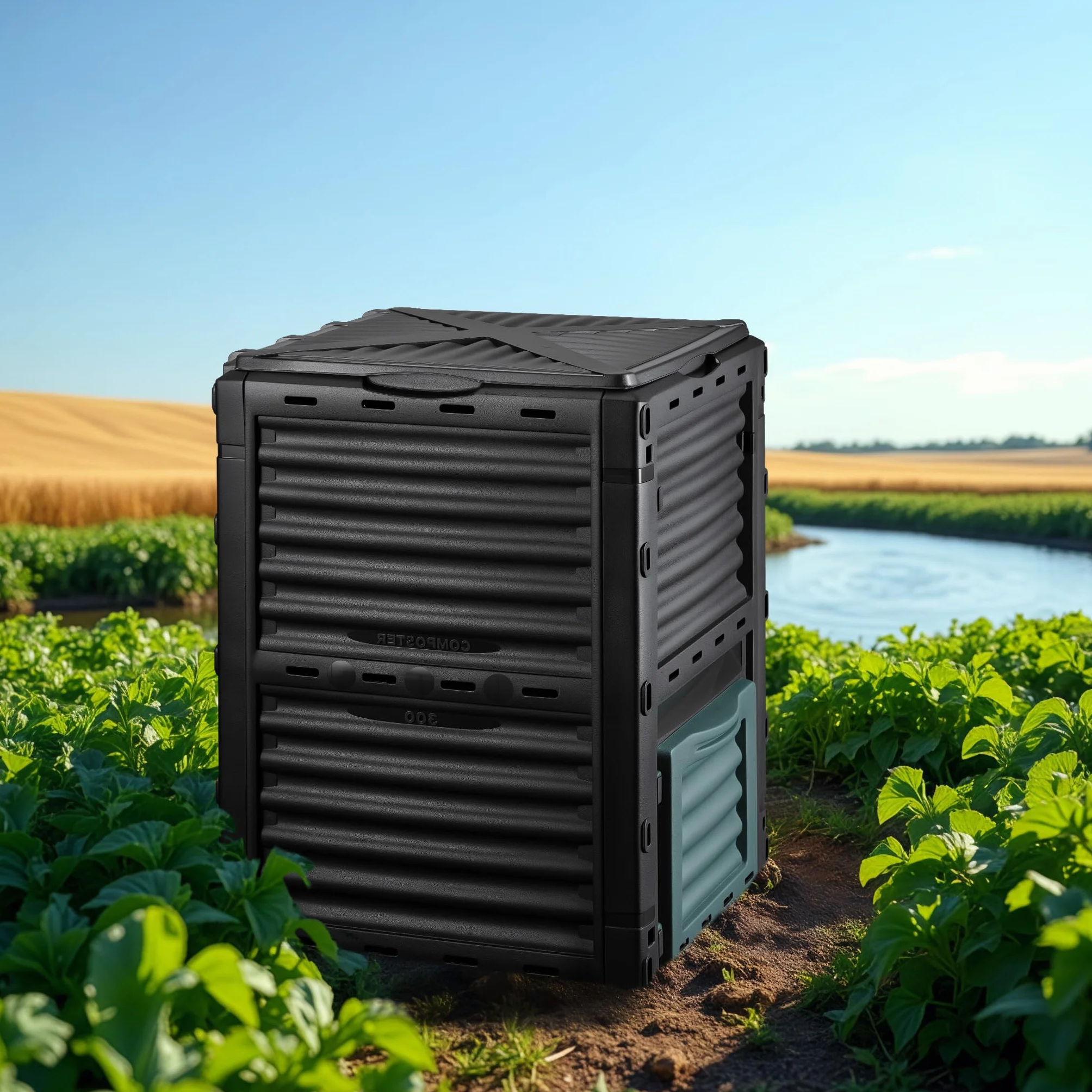 Wiltec Kompostownik ogrodowy modułowy 300 l o wymiarach 61 x 61 x 82 cm, plastikowy kompostownik na odpady organiczne, z pokrywą i klapą do opróżniania