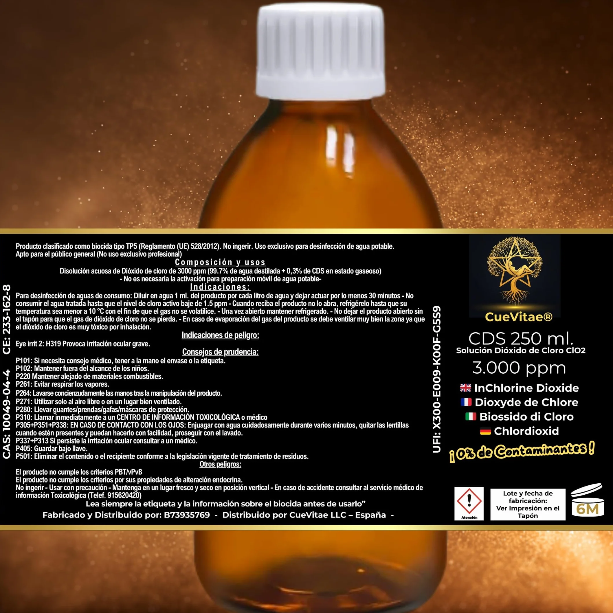 2 x CDS250 ml przy 3000 PPM (500 ml) | Najnowsza produkcja | Produkt już aktywowany, gotowy do dozowania | W tym miernik | Opakowanie w szklanym bursztynowym szkle antypromieniowym UVA
