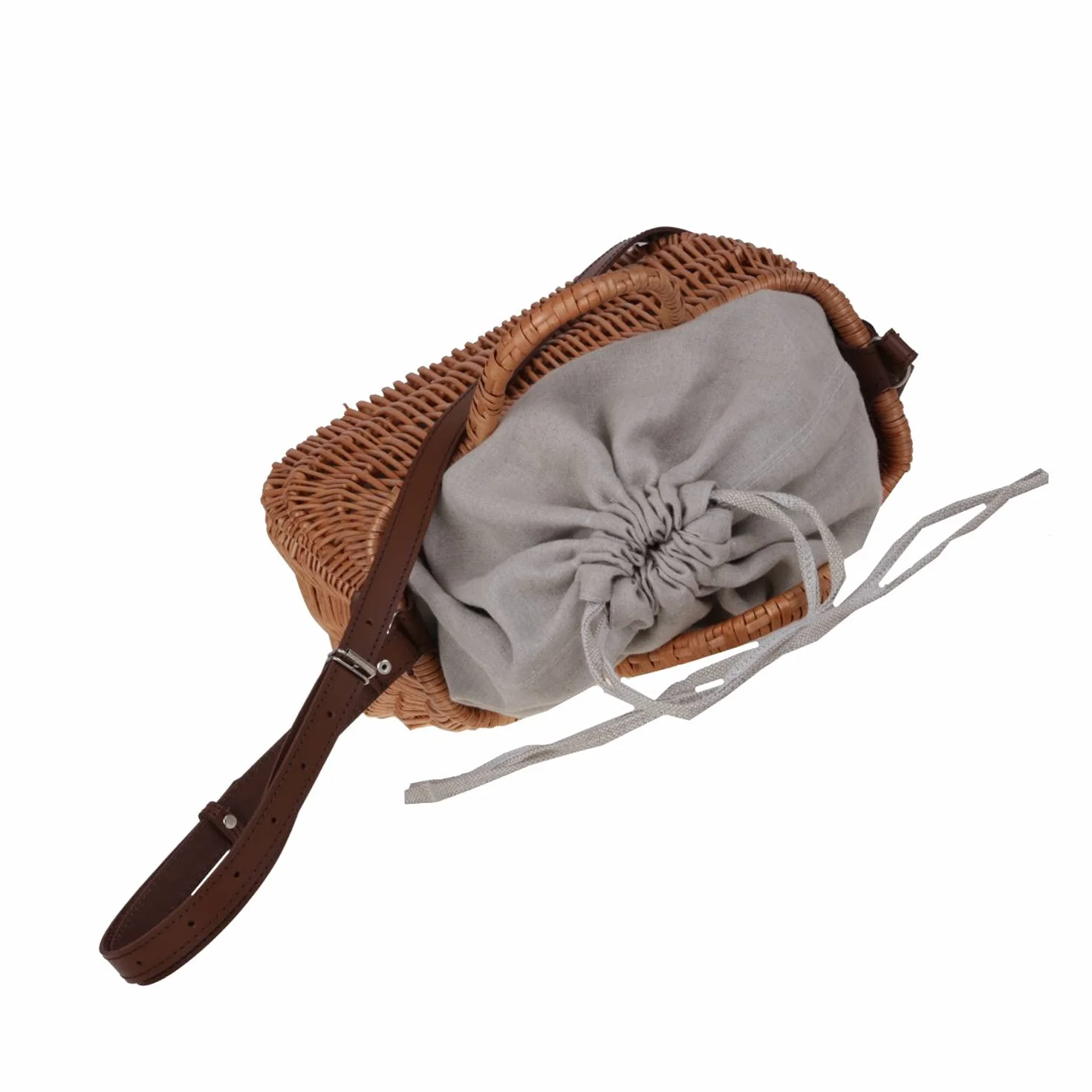 e-wicker24 Mała torba w kolorze beżowym, pleciona torba z wikliny z uchwytem