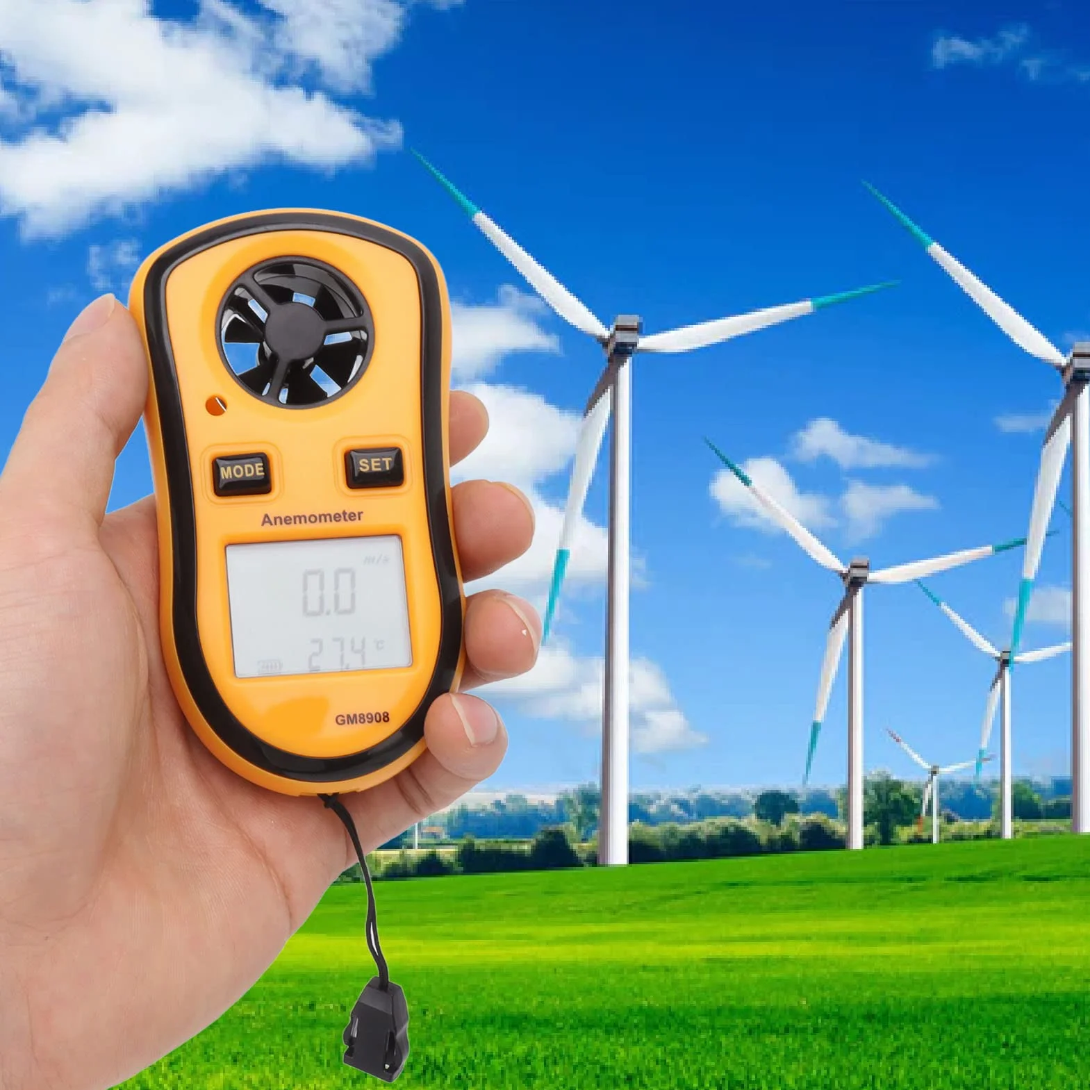 Ręczny Anemometr Cyfrowy, Miernik Prędkości Wiatru z Wyświetlaczem LCD