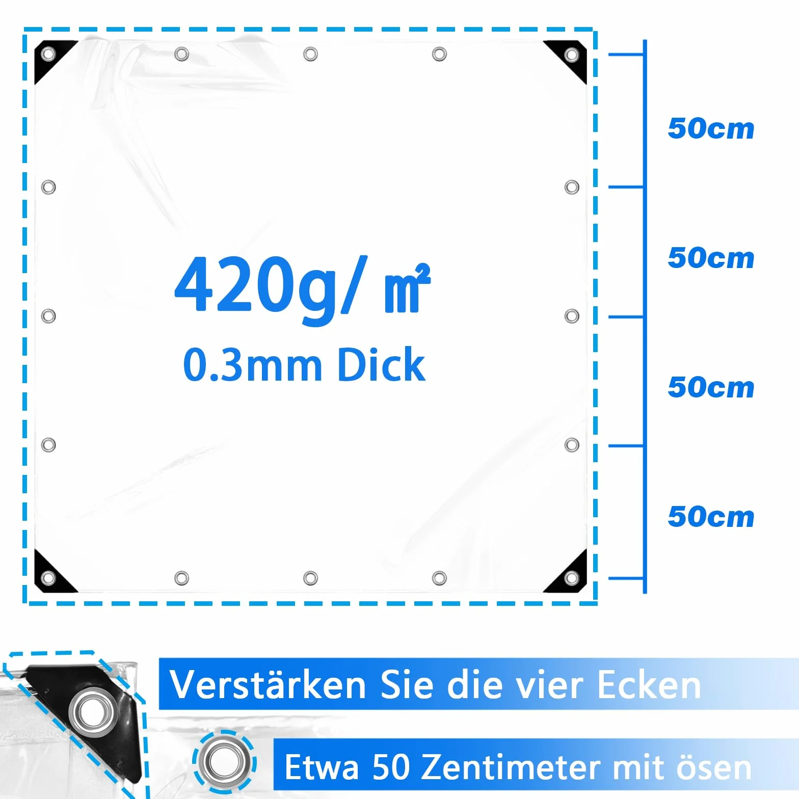 Plandeka PCW wodoszczelna przezroczysta 420 g/m² z oczkami