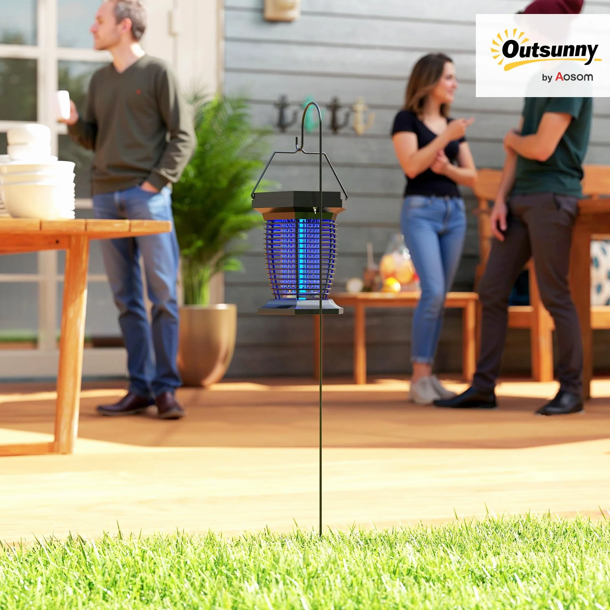 Outsunny 2-in-1 Electric Fly Zapper with UVA Light, Hanging Garden Lantern, Solar and USB-DC Rechargeable Insect Mosquito Bug Zapper, Fly Killer for Indoor and Outdoor Use, Black