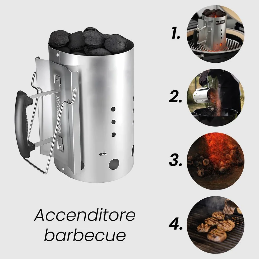 MasterCook zapalnik do grilla z aluminiowym uchwytem bezpieczeństwa zapalić węgiel drzewny grill średnica 19 cm i wysokość 30 Cm, pojemność ponad 1,5 kg