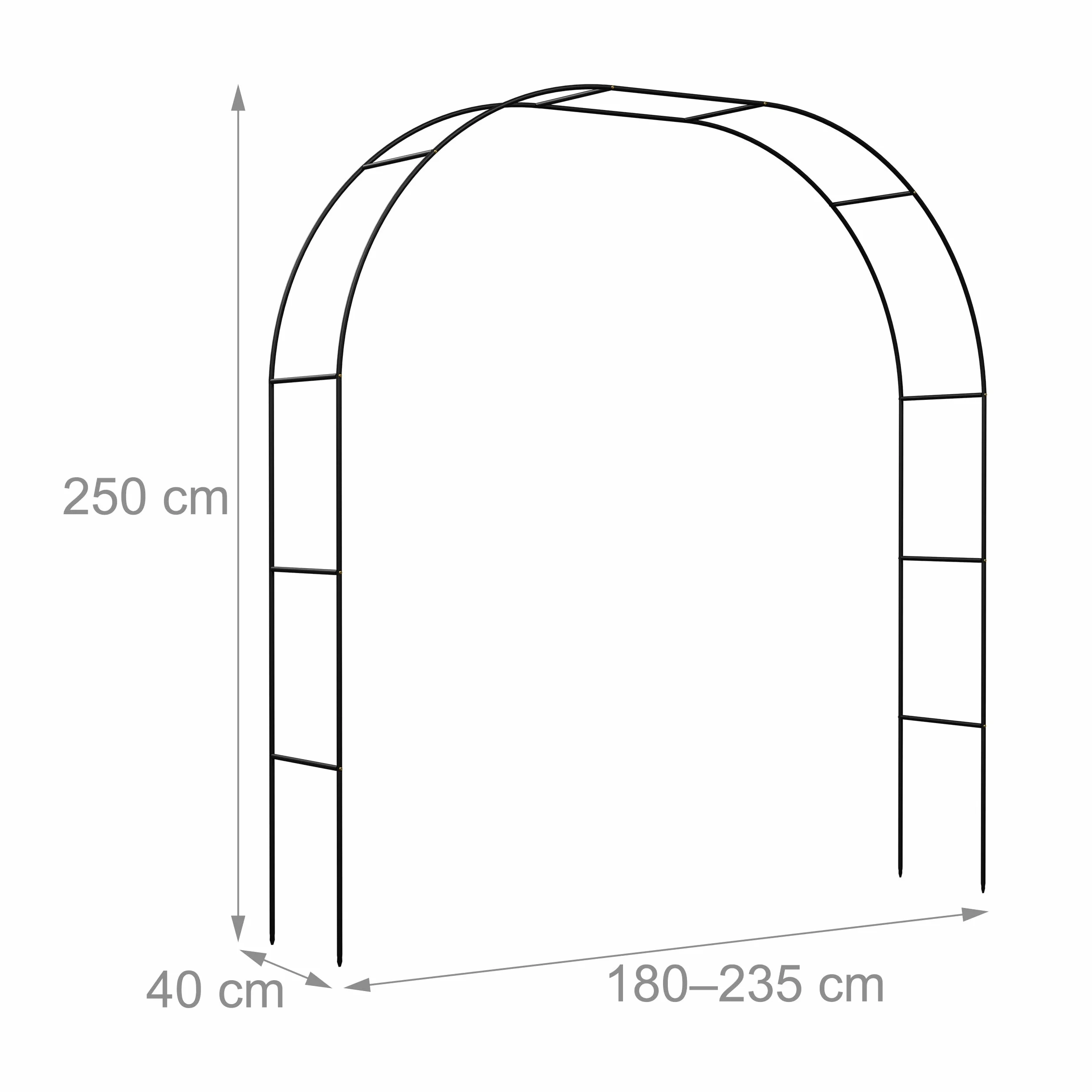 Relaxdays Łuk różany metalowy ogrodowy 250 cm 235 cm 180 cm podpora dla roślin pnących czarny