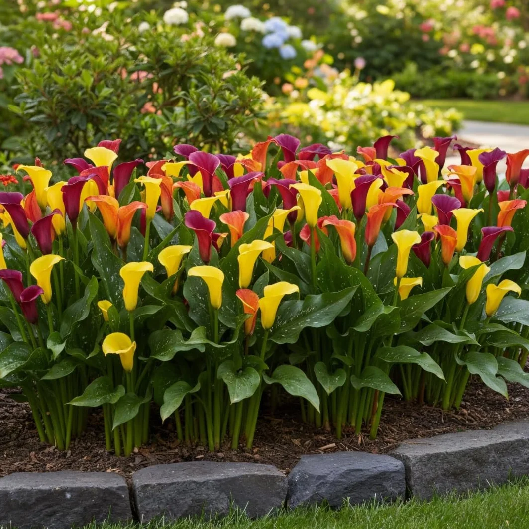 Kolekcja cebul Sunny Calla Lily, 10 sztuk Zantedeschia, 5 odmian, po 2 mieszanki kolorów, idealna jako roślina doniczkowa i ogrodowa, mieszanka cebul kwiatowych z Holandii (bez nasion, nie sztuczna)