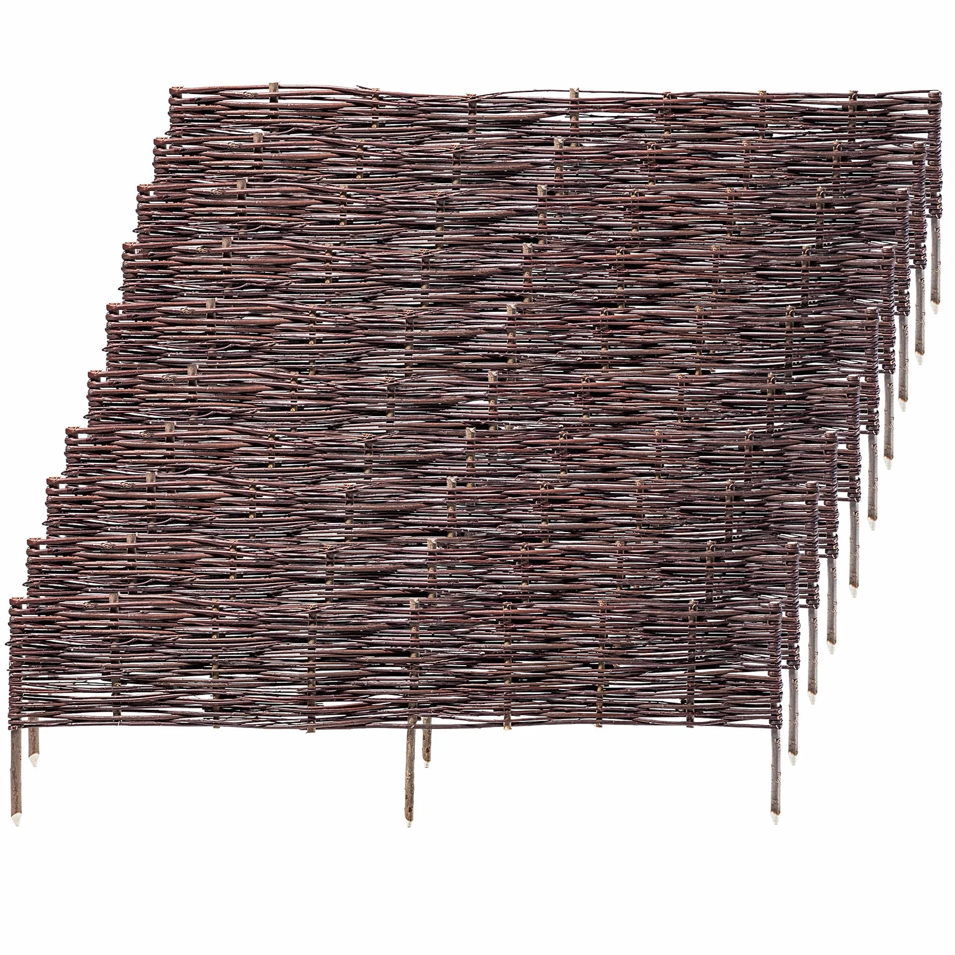 KADAX Zestaw 10 szt. obrzeże ogrodowe wiklinowe 120x20 cm, do rabat, ścieżek i trawnika, naturalny wygląd i estetyczne wykończenie