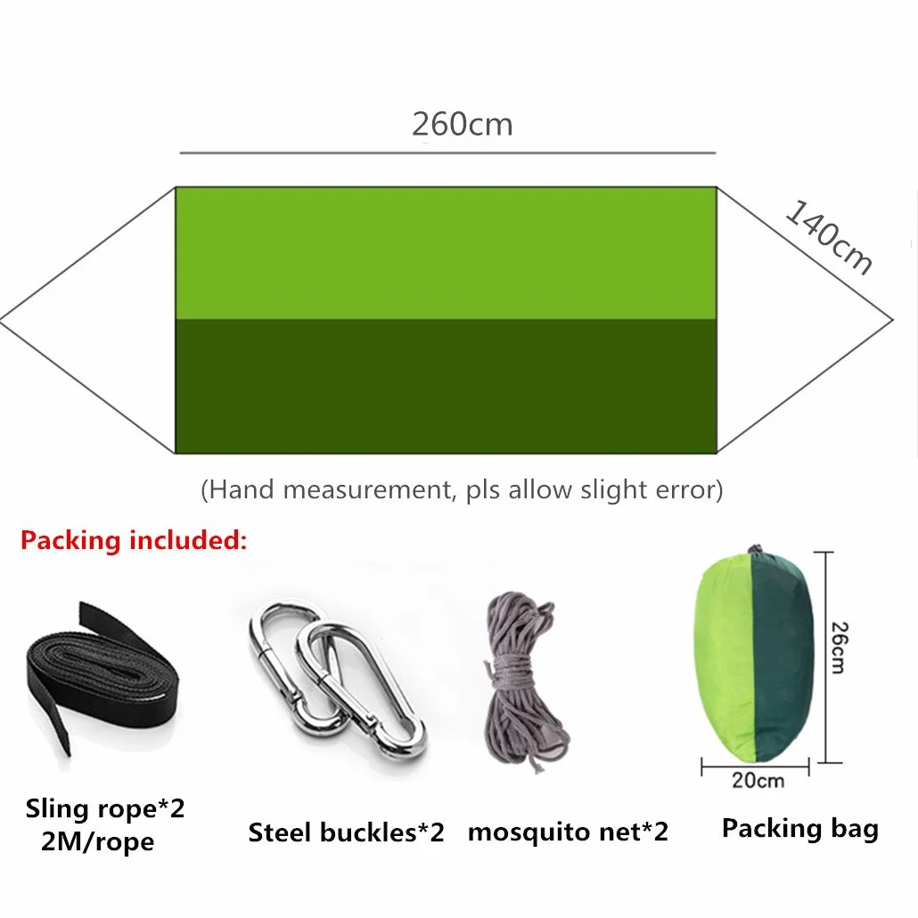 Hamak kempingowy z moskitierą 260x140 cm 200 kg dla dwóch osób