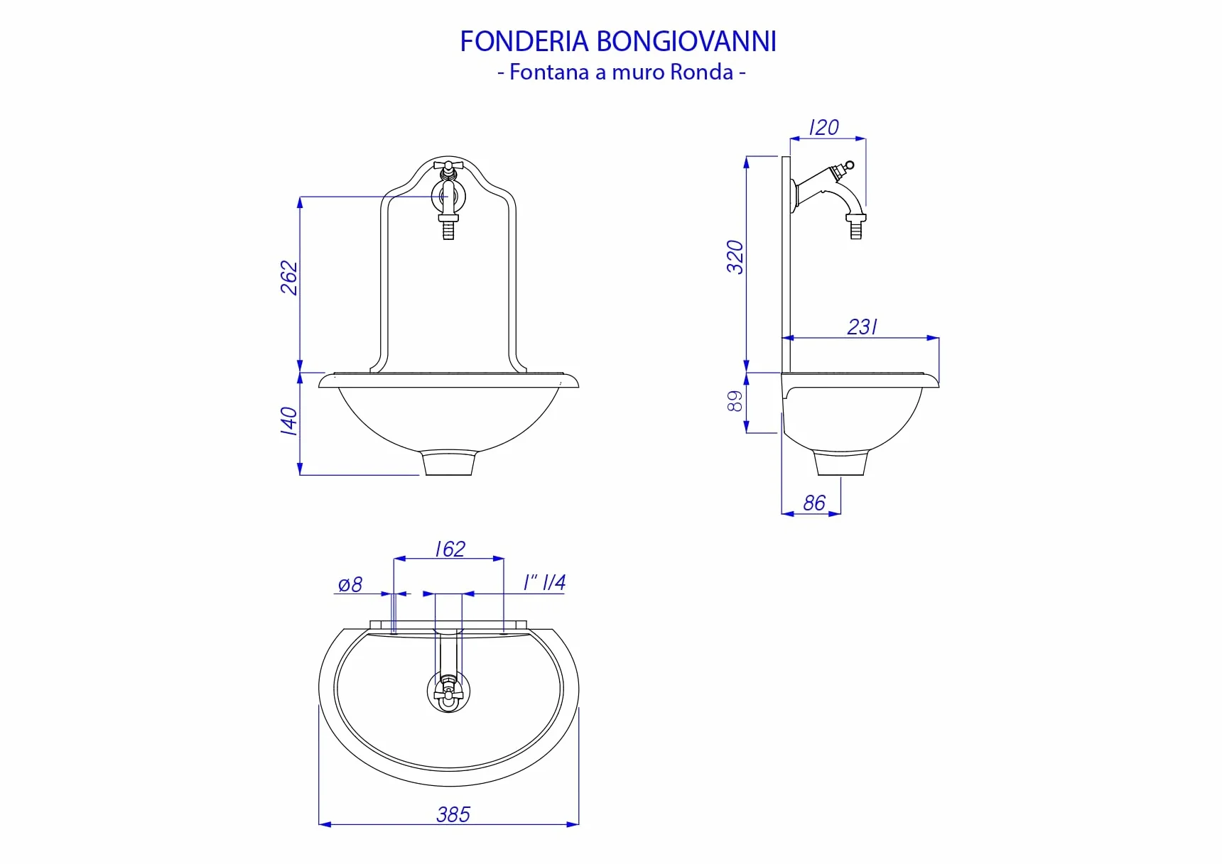 FONDERIA BONGIOVANNI Fontanna ścienna Mod.Ronda do domu ogród balkon z mosiężnym kranem (błyszczący)