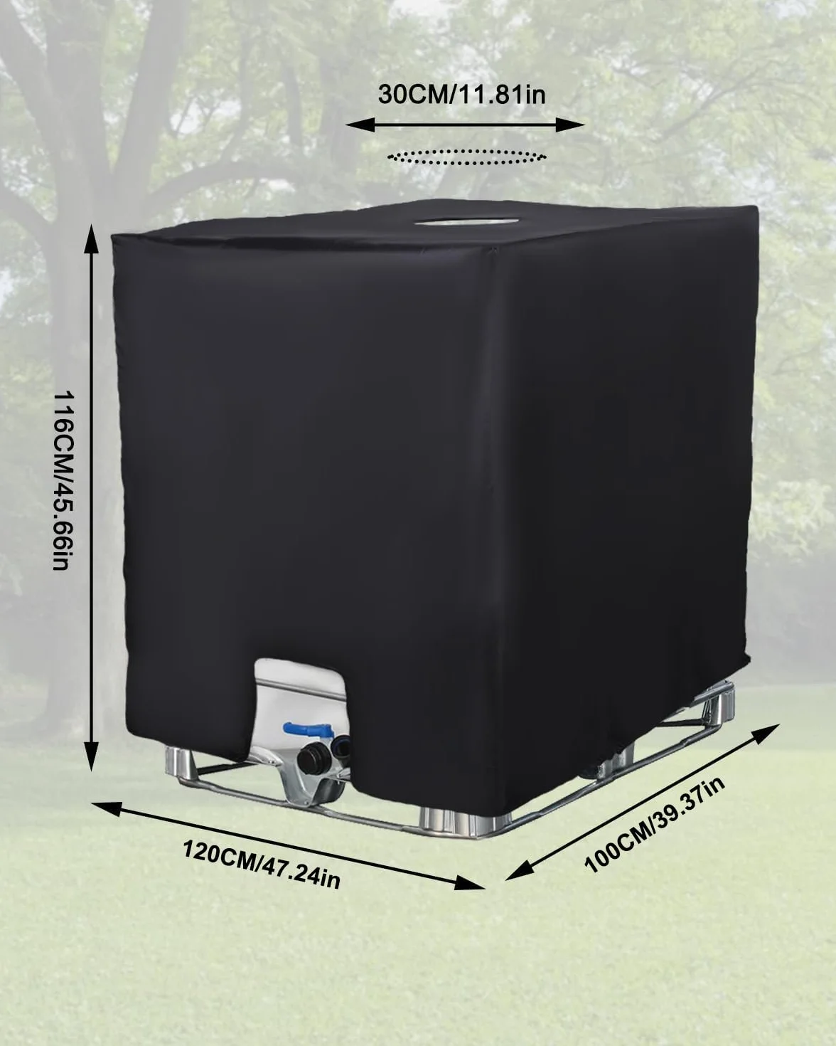 Osłona zbiornika IBC 1000 l ochrona UV 120x100x116 cm czarna