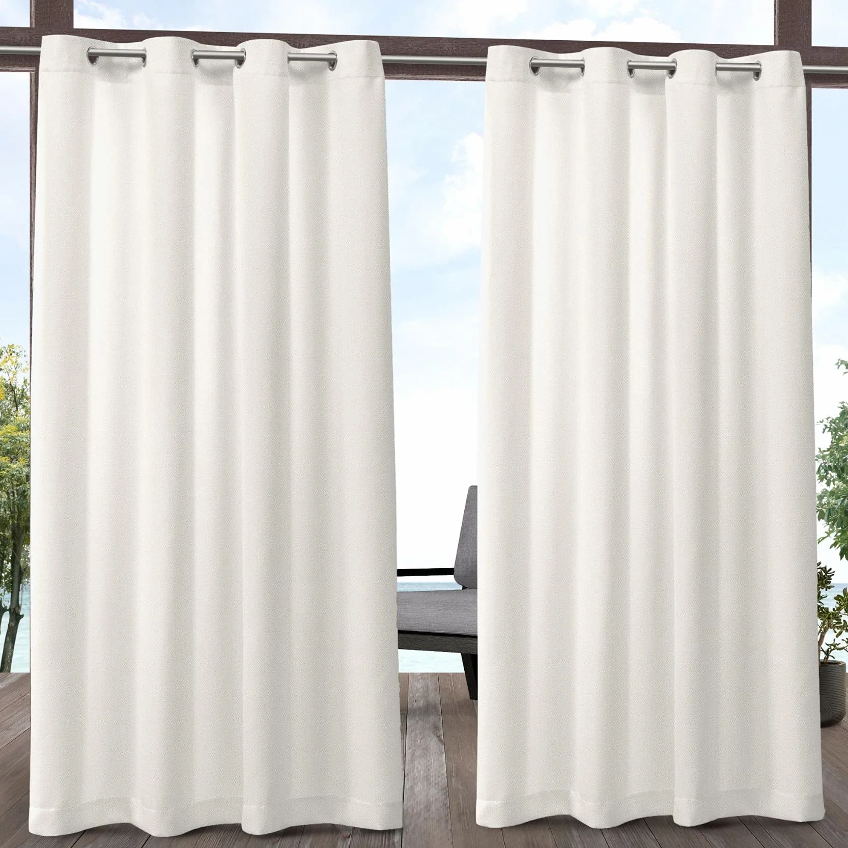Exclusive Home Biscayne dwukolorowe teksturowane przelotki panel zasłonowy 137x213 cm kość słoniowa zestaw 2 sztuk