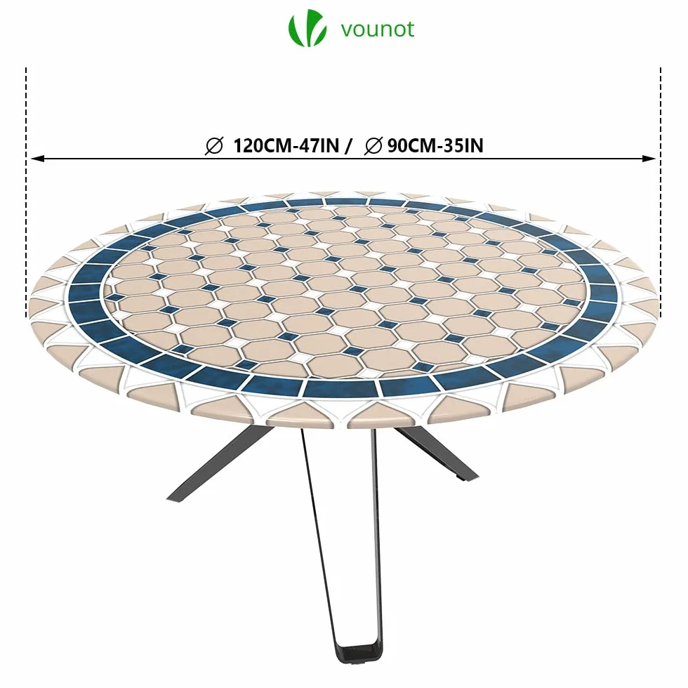 VOUNOT Okrągły obrus Wodoodporny pokrowiec na stół Ceramiczny wzór 90-120cm