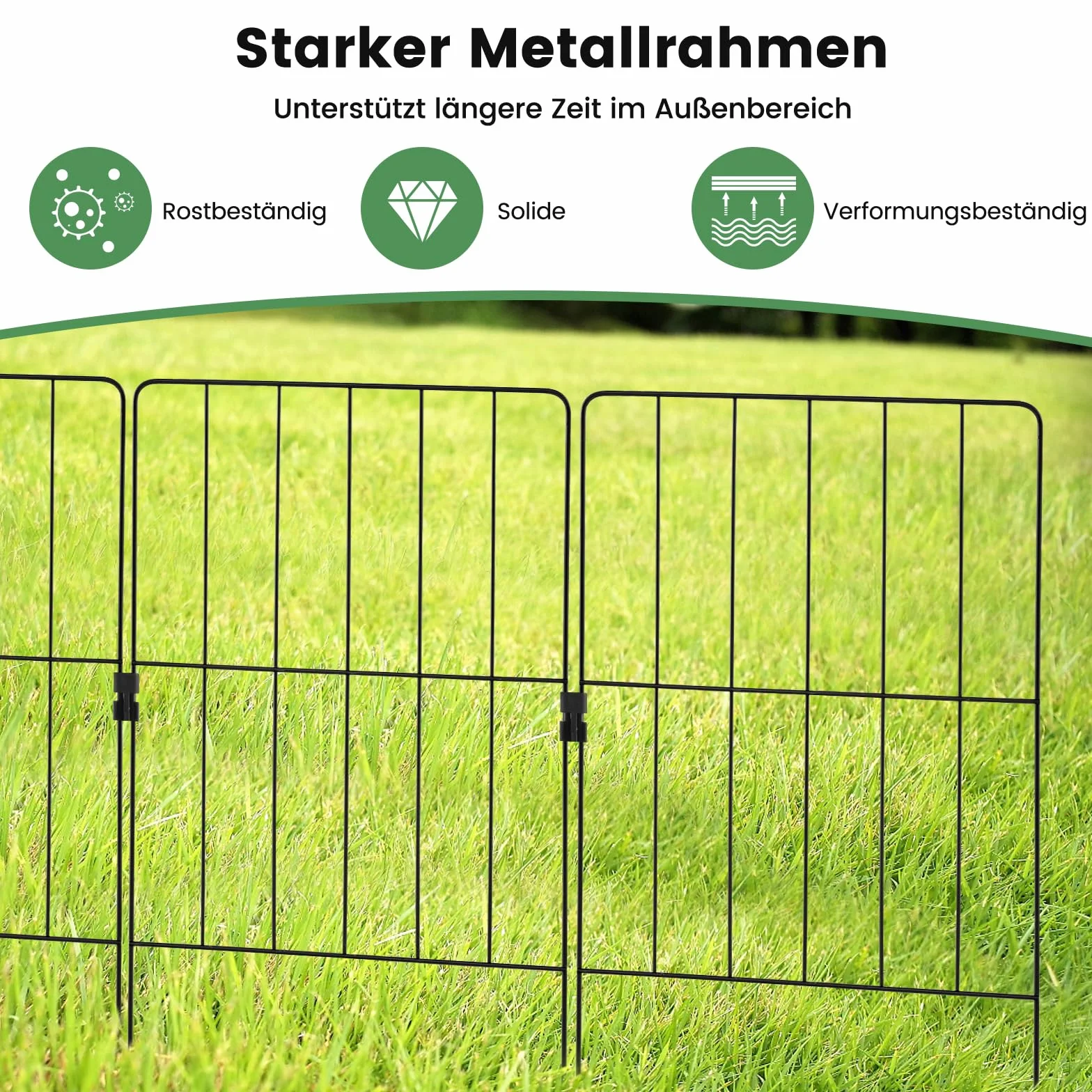 COSTWAY Płotek Ogrodowy 25 Elementów Metalowy, Dekoracyjne Ogrodzenie 60 cm, Płotek Wbijany Bariera dla Zwierząt do Rabat, Trawnika, Oczka Wodnego, Składany, Czarny