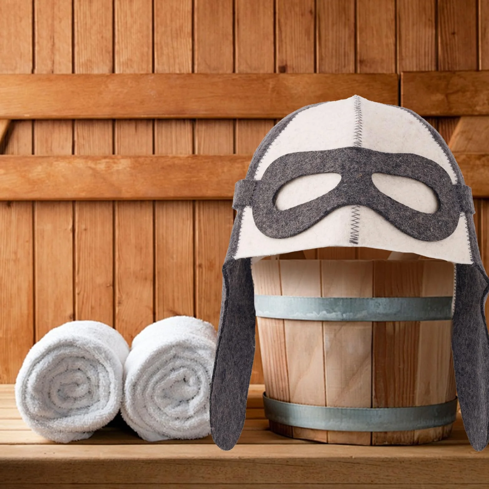 Styl Aviator Wełniany Kapelusz do Sauny dla Mężczyzn i Kobiet, Unisex Rosyjski Czepek Sauny Banya Rozmiar Uniwersalny Akcesoria Sauny Prezenty do Łaźni Parowej Ochrona Włosów (Biały i Szary)