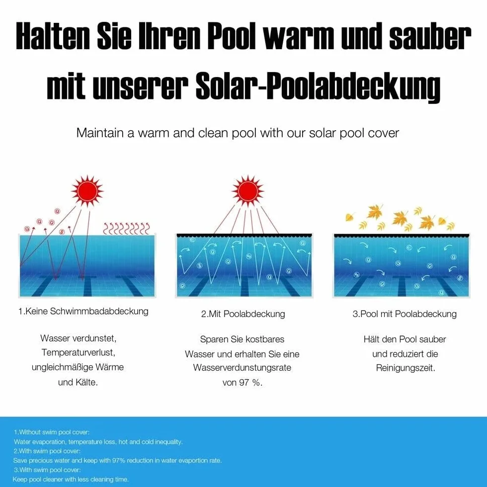 Melko Folia solarna do basenu, Ø 457 cm, czarna osłona basenu do efektywnego magazynowania ciepła, plandeka solarna z PCW, plandeka termiczna do basenów, niebieski