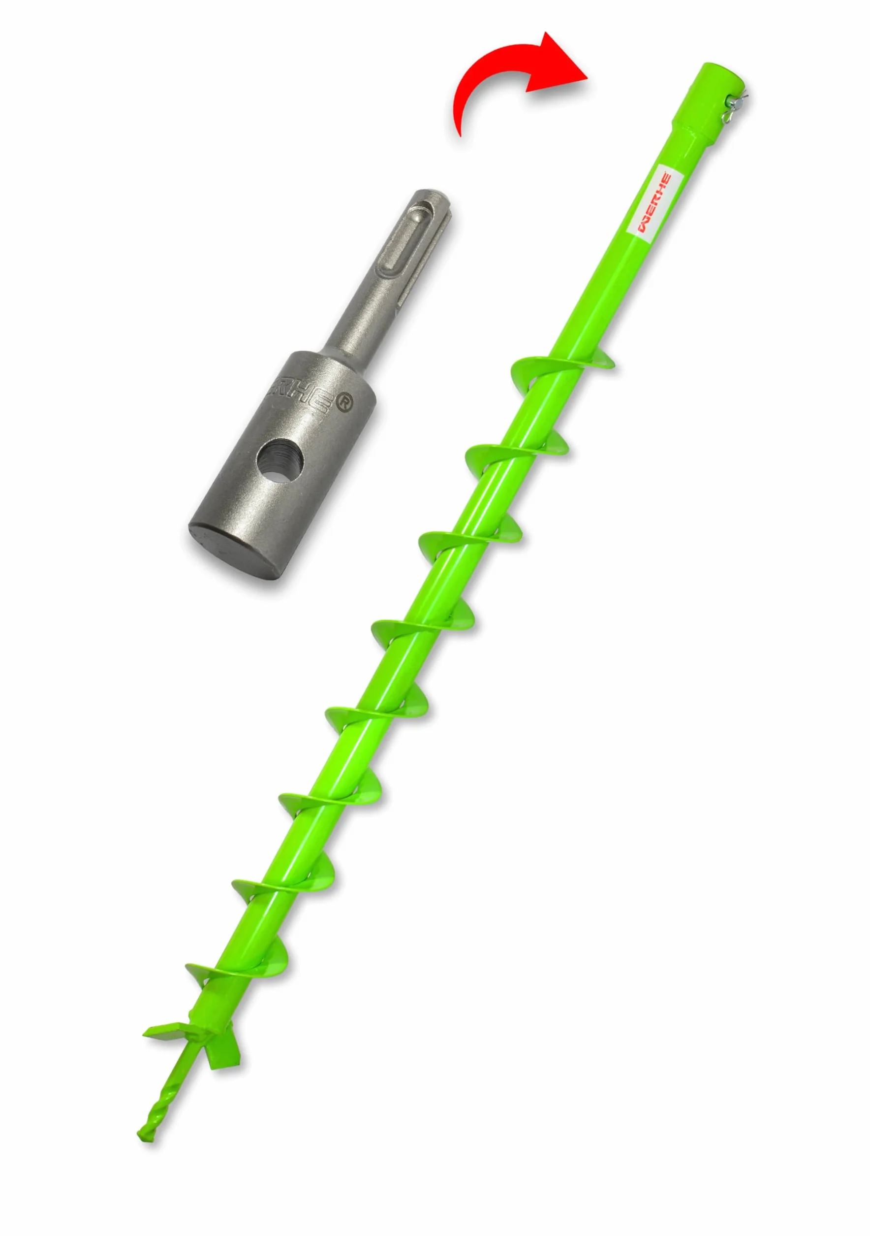 WERHE Świder ziemny do wiertarki z adapterem SDS Plus ⌀50 mm, długość 80 cm - świder do studni, świder do sadzenia drzew, świder do otworów ziemnych, świder do pali, świder do przepustów