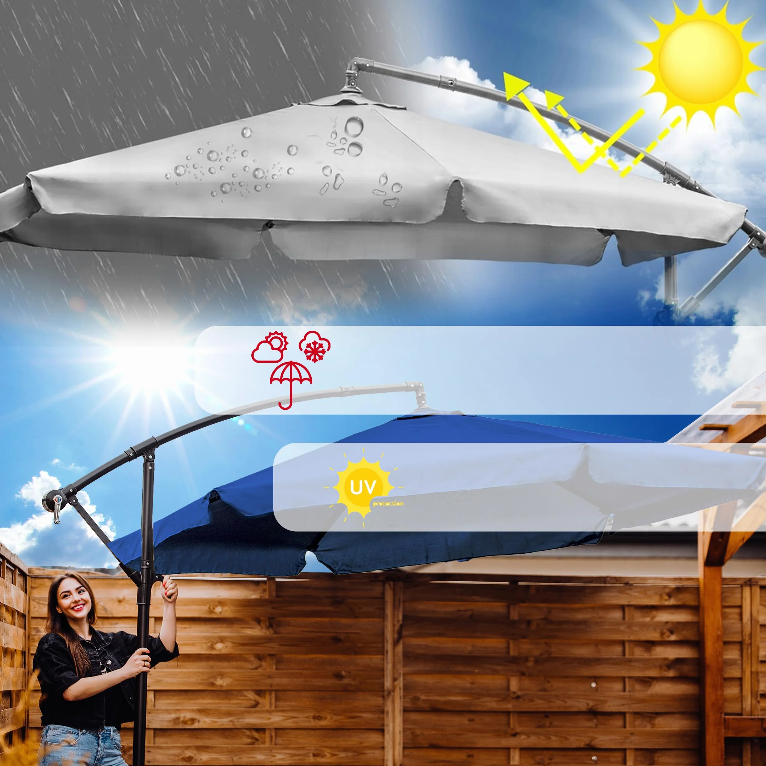 LEHMANN Aluminiowy parasol ogrodowy Ø 300 cm z korbą regulowany UV wodoodporny