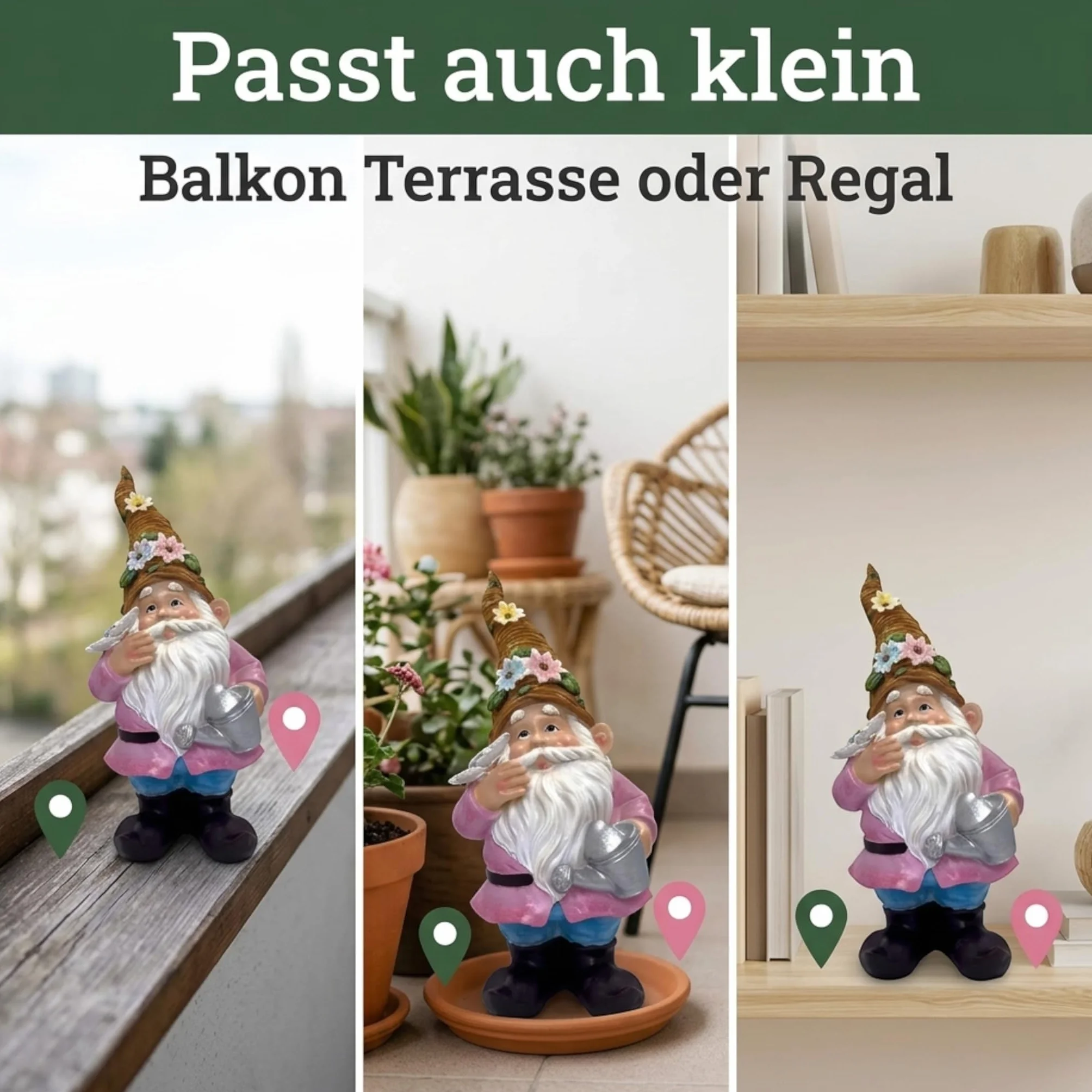 MIJOMA Krasnal ogrodowy, gnome, dekoracja ogrodowa, skrzat, krasnal, dekoracja do ogrodu, na taras, balkon (różowa kurtka, 27 cm)
