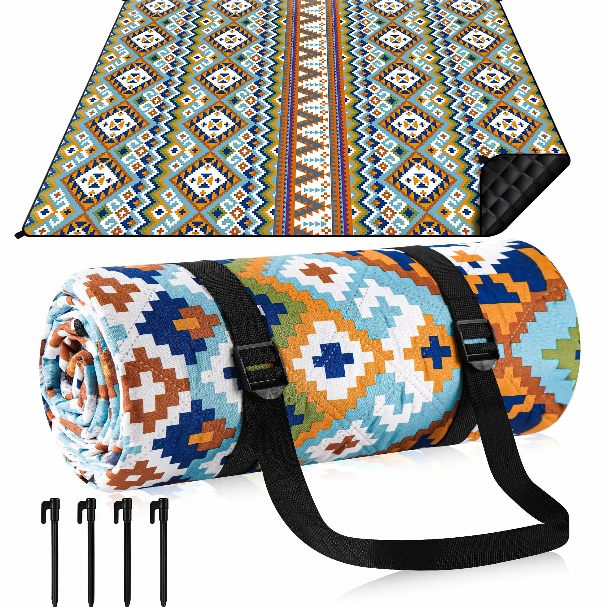 Gucass Boho Koc piknikowy 200x200 cm, Składany Mata Piknikowa - wodoodporny, piaskoodporny, koc outdoorowy dla całej rodziny na na kemping, podróż, do parku, na plażę, do ogrodu