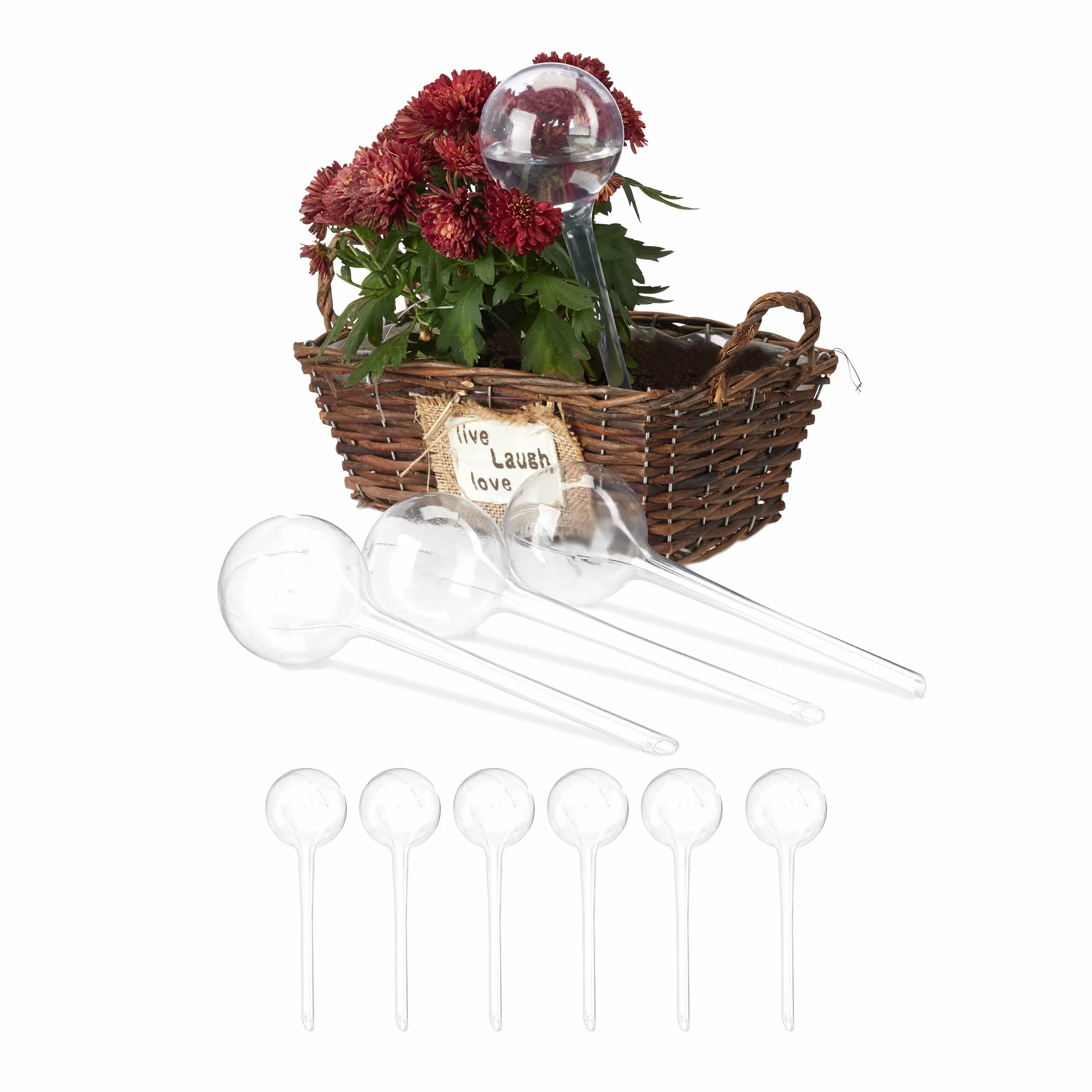 Relaxdays Kulki nawadniające, zestaw 10 sztuk, wys. x śr.: 28 x 8 cm, kulki do pragnienia kwiatów i roślin, 250 ml, tworzywo sztuczne, przezroczyste