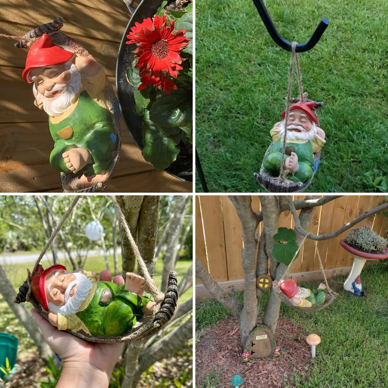 TERESA’S COLLECTIONS Fairy Garden Gnome Statue, Wodoodporna żywica Wisząca Ozdoba Ogrodowa do Dekoracji Trawnika Ogrodowego na świeżym Powietrzu lub Jako Prezent Dla Dzieci