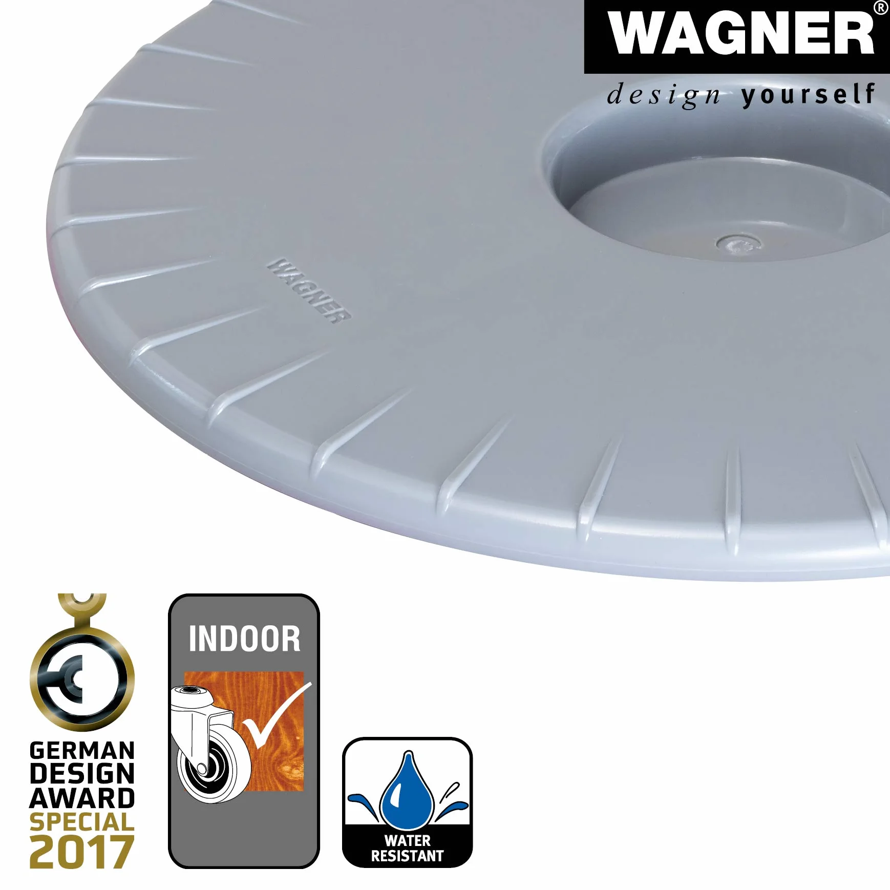 Wagner Ultra FLAT 20045001 wałek do roślin o wymiarach 30 x 3 cm, do użytku w pomieszczeniach z lekkimi łożyskami kulkowymi, wyjątkowo płaski wałek z tworzywa sztucznego ABS, srebrno-szary, odporny na