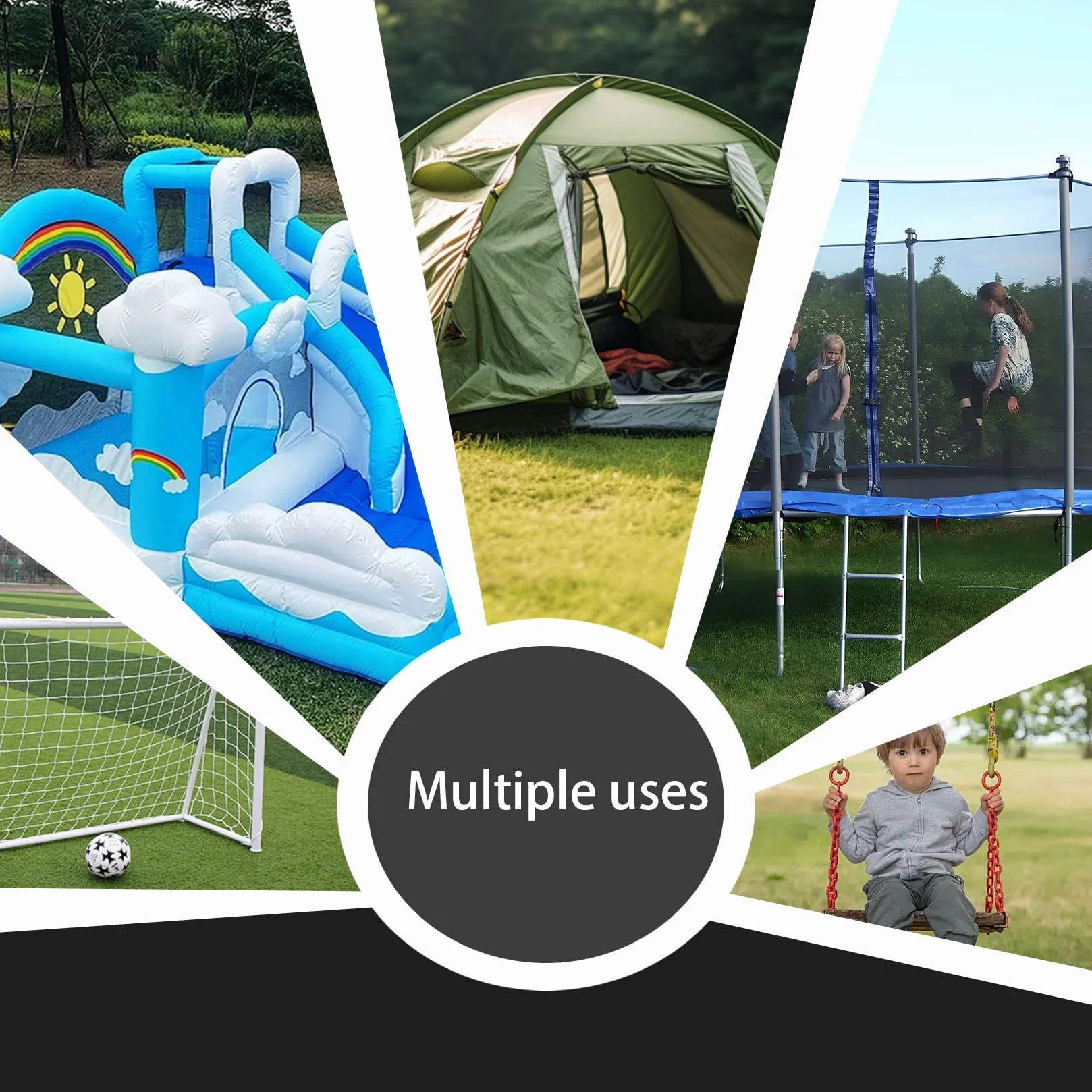 Zestaw 4 kotwic do trampoliny, 37 cm, wytrzymałe kołki do trampoliny, zestaw kołków do trampoliny, spiralne kołki ogrodowe do trampolin, kotwice naziemne, + 4 paski mocujące