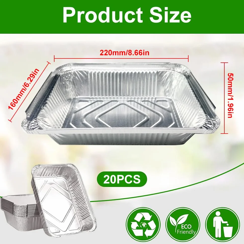 Aluminiowe tacki ociekowe, 20 wegańskich misek aluminiowych, akcesoria do grilla gazowego, węglowego i elektrycznego jako tacka na tłuszcz, jednorazowa miska z aluminium do grillowania na piknik