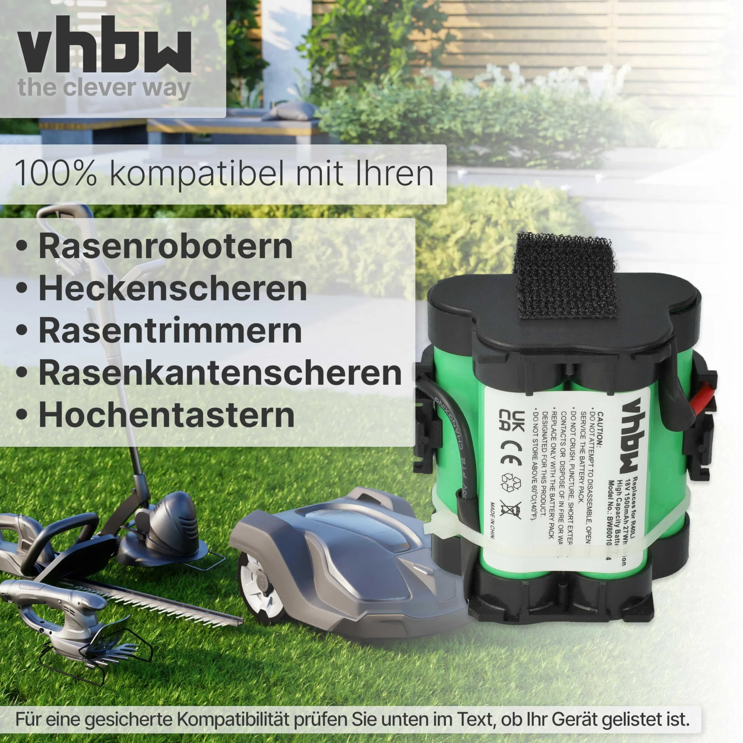 vhbw Akumulator kompatybilny z kosiarką Husqvarna Automower 105, 305, 308, 308X, 308X, 308 X, robot do koszenia trawy – (litowo-jonowy, 1500 mAh, 18 V), akumulator zapasowy