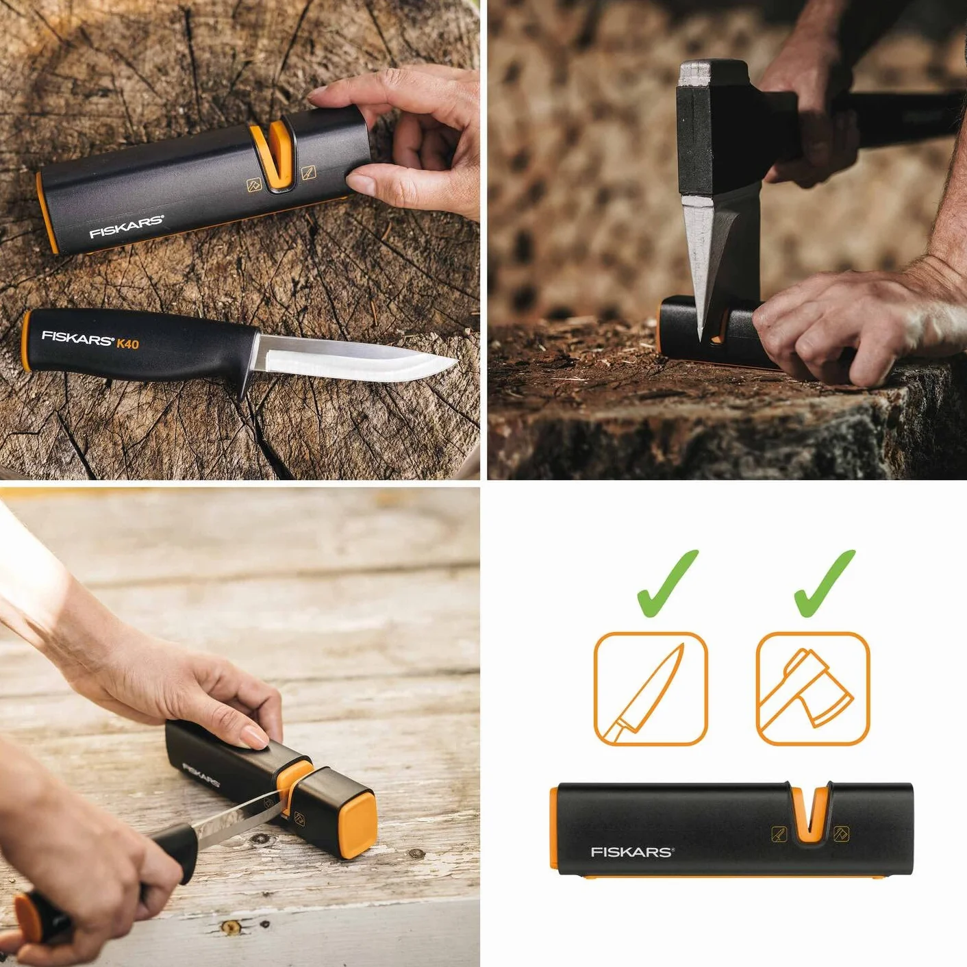 Fiskars X-Series Zestaw Siekiery z Ostrzałką, Czarny/Pomarańczowy, X7-XS