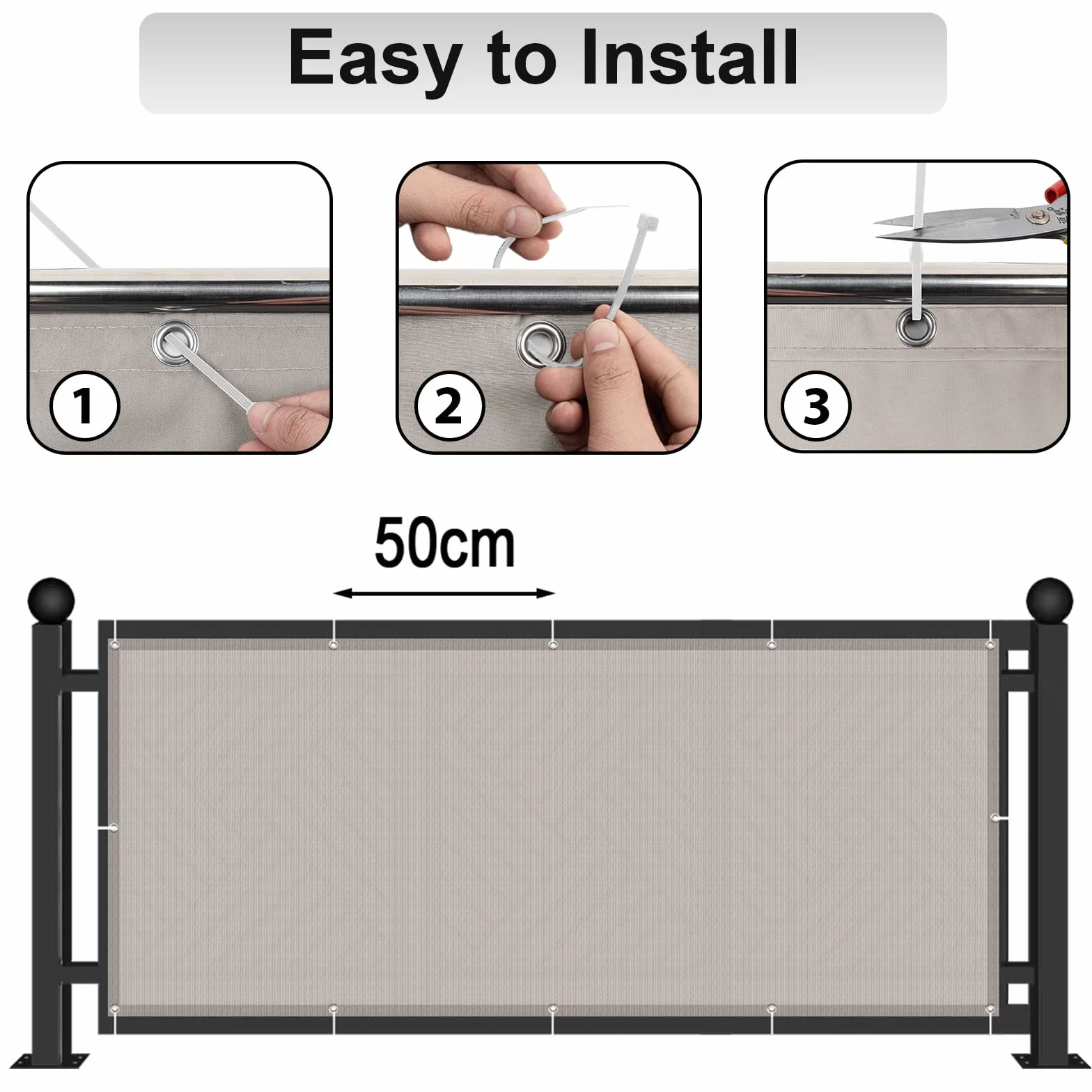 AXT SHADE Osłona Balkonowa 90x400cm Ochrona przed Wiatrem Nieprzejrzysta osłona Balkonu Ochrona przed Wiatrem i Promieniowaniem UV z oczkami i opaskami Kablowymi-Taupe