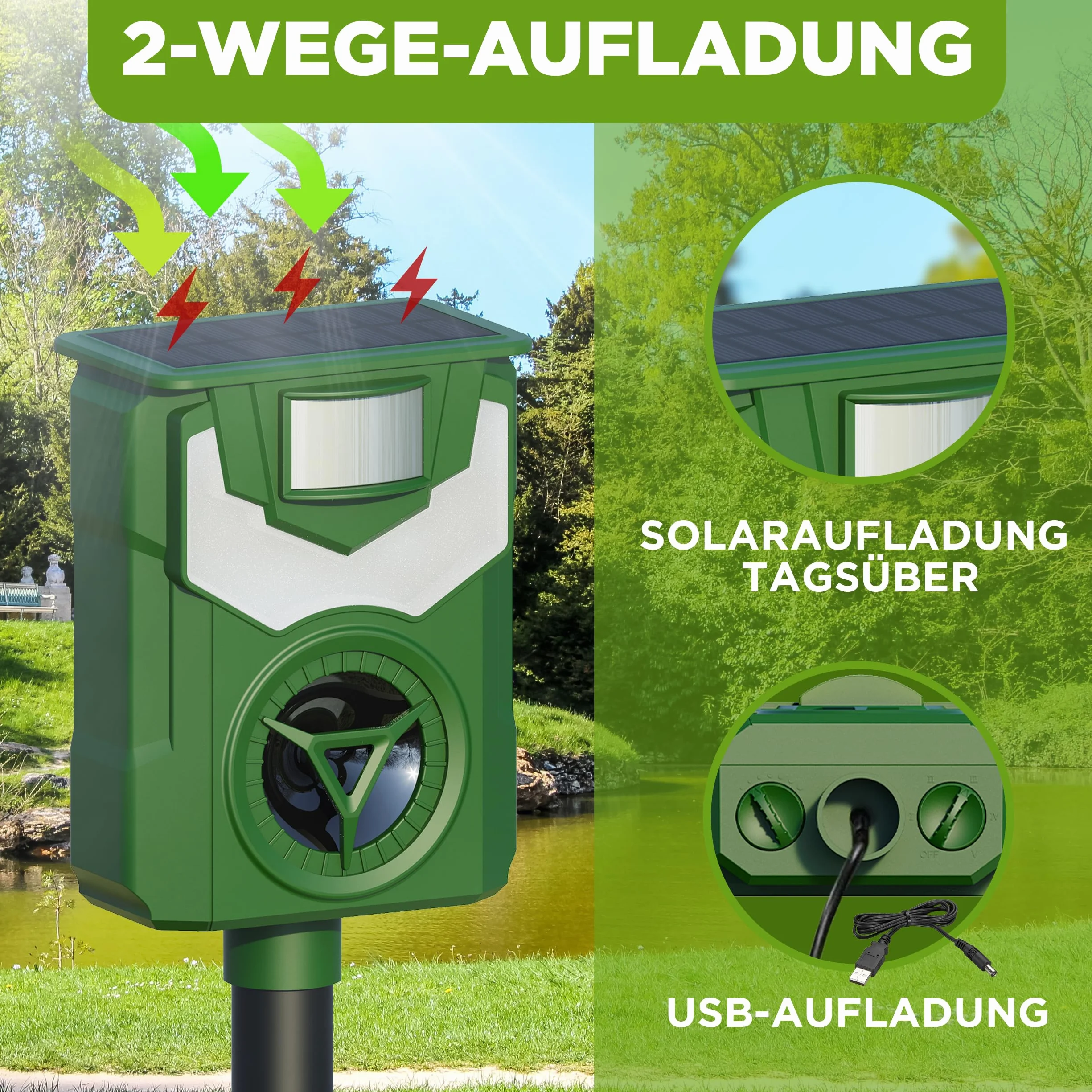 ISOTRONIC Solarny odstraszacz zwierząt z częstotliwością i światłem płomienia