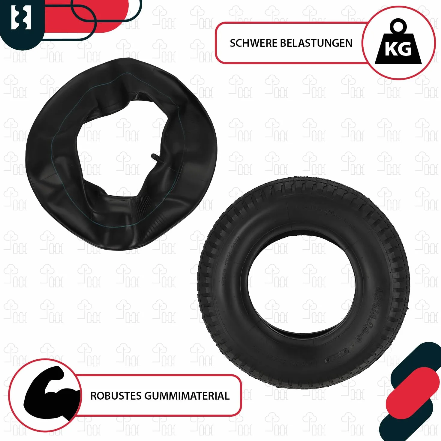 KOTARBAU® Opona z Dętką do Koła Taczki - Wózków - ⌀ 40 cm - Opona 6PR – Dętka Zamienna do Taczek – ⌀ 35 cm