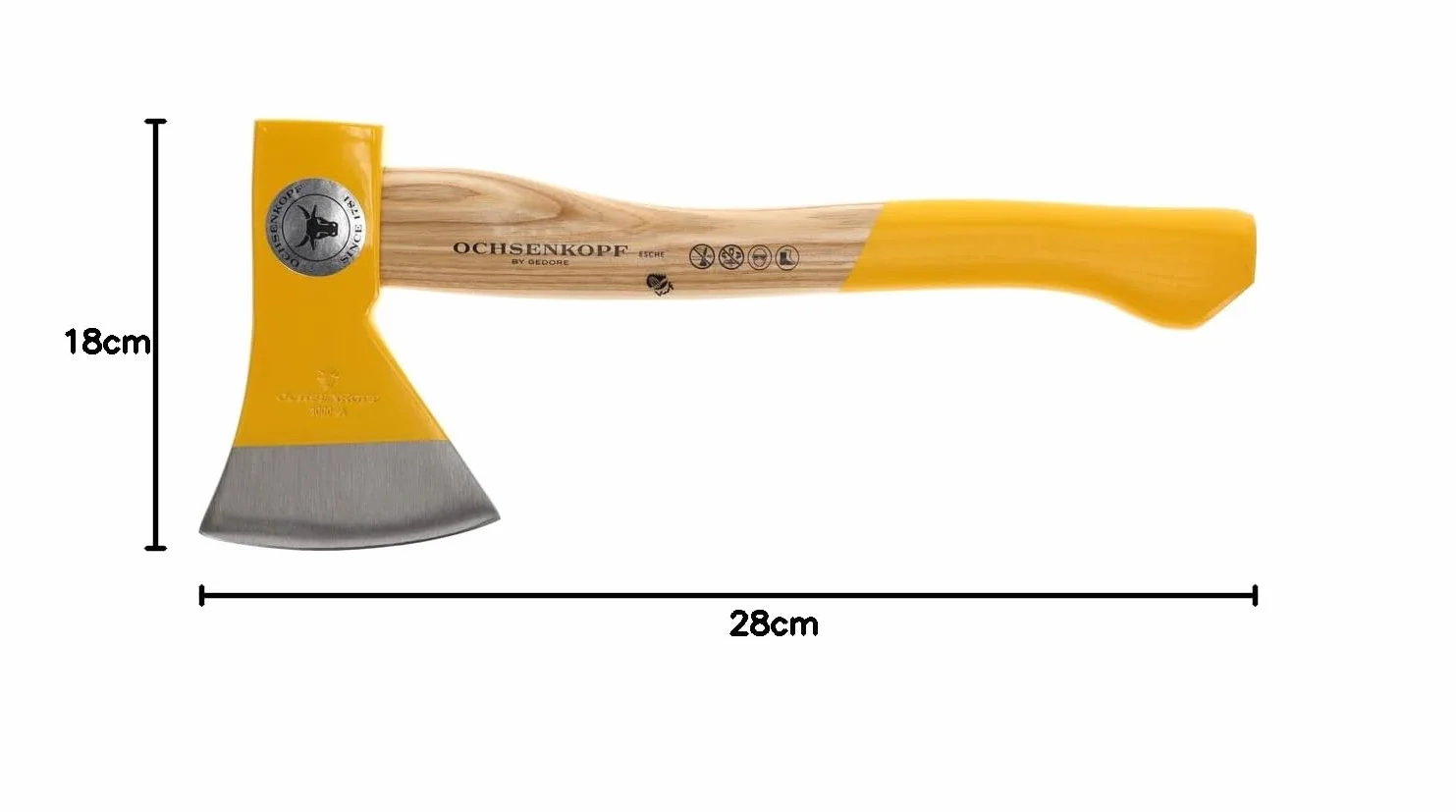 OCHSENKOPF Siekiera topór leśny z drewnianym trzonkiem jesionowym 1100g