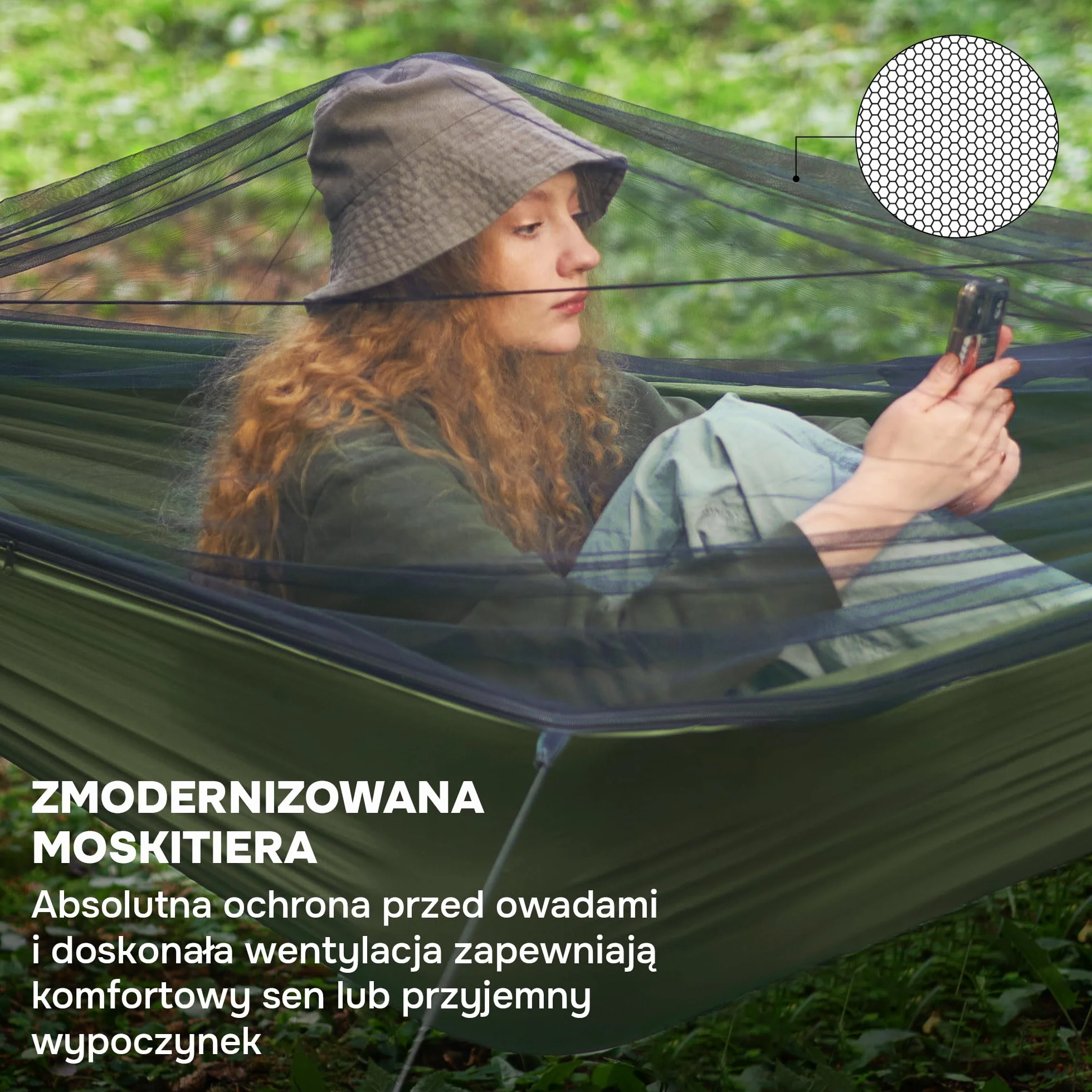 Hamak Kempingowy Z Moskitierą Ultralekki Nylon Spadochronowy Podróżny (Zielony)