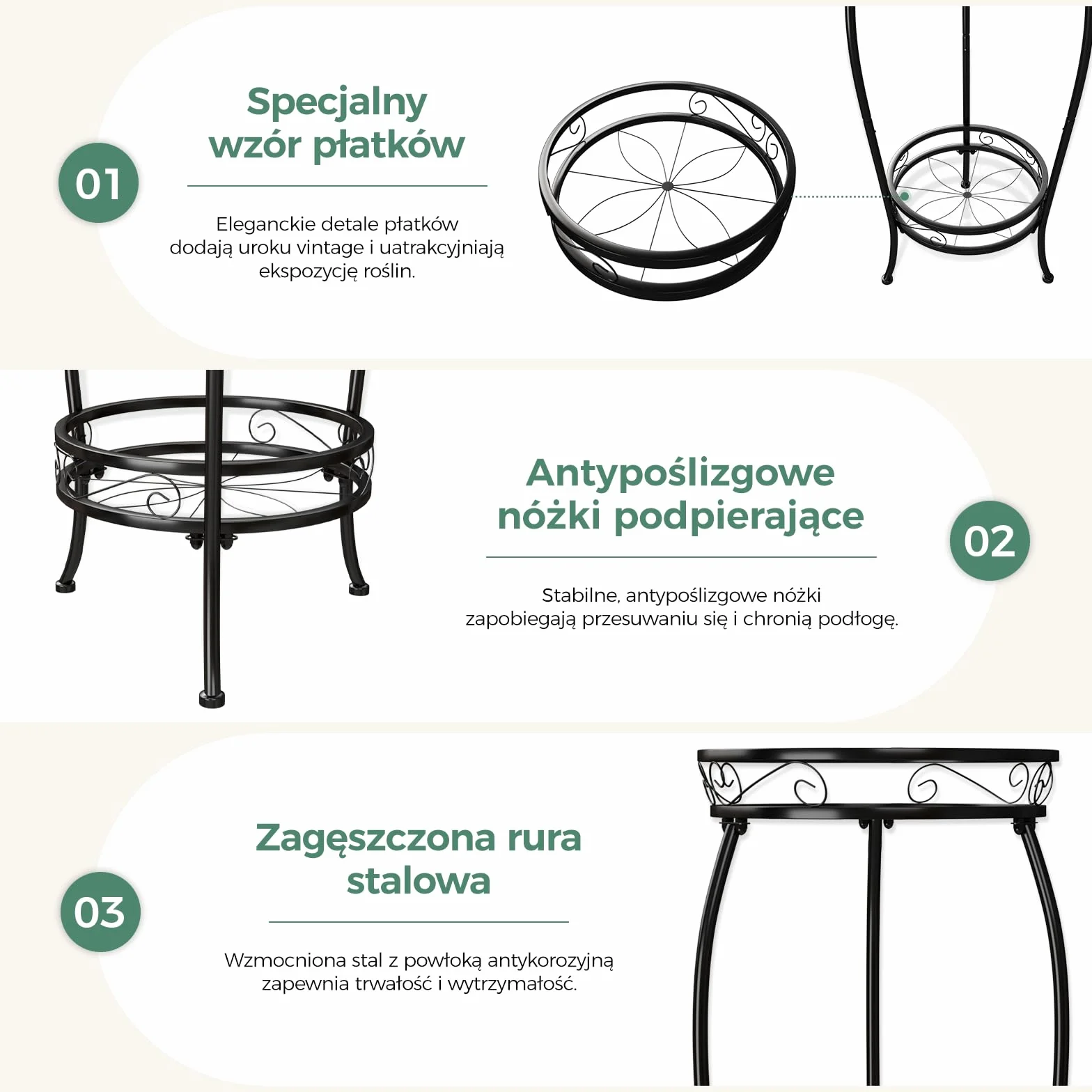 Bamworld Stojak na rośliny wewnętrzny metalowy 2-poziomowy półka na rośliny czarny uchwyt na rośliny duży stojak na rośliny na wiele roślin doniczki na patio ogród narożnik balkon salon