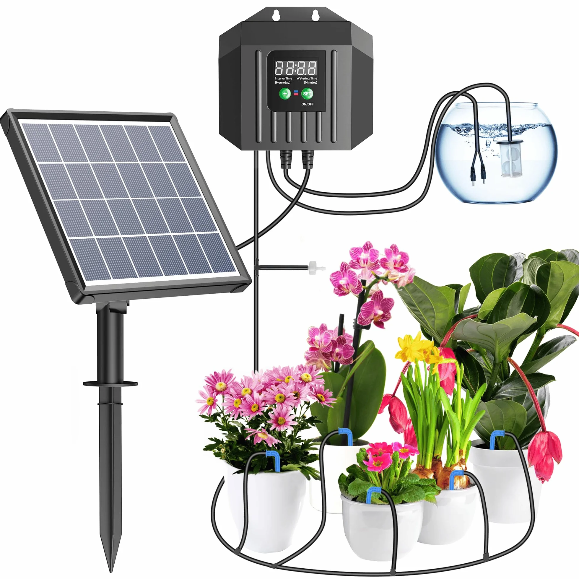 Biling Solarny system nawadniania na balkon, 2,5 W, 15 m, solarny system nawadniania ogrodu, automatyczne nawadnianie, system nawadniania solarnego do roślin ogrodowych