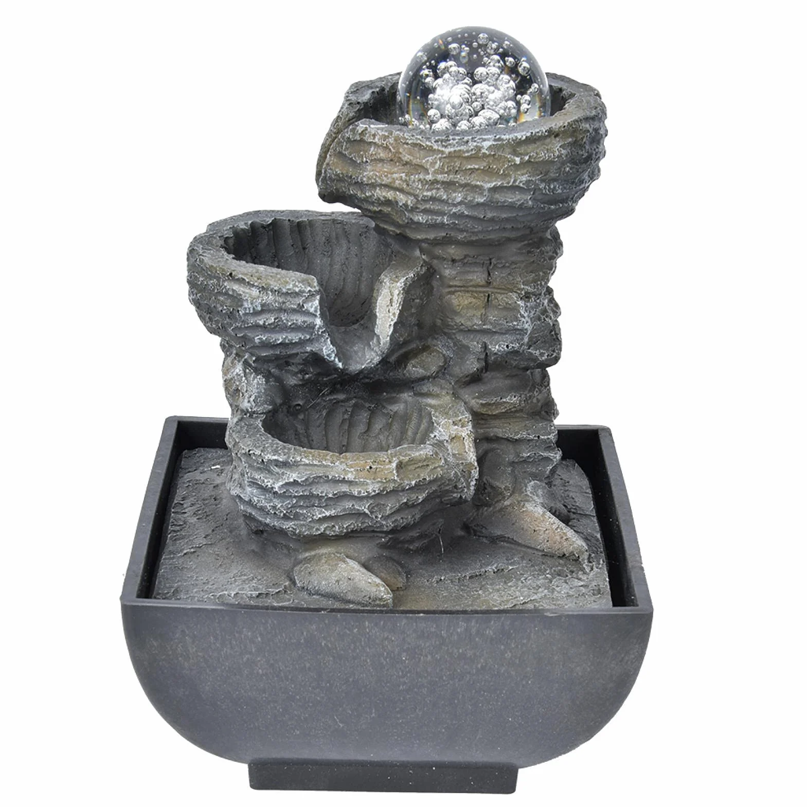 Fontanna pokojowa, stołowa, z oświetleniem LED, kryształowa kula z żywicy, do wnętrz, na biurko, do mieszkania, 19 x 13 x 13 cm (EU 220 V)