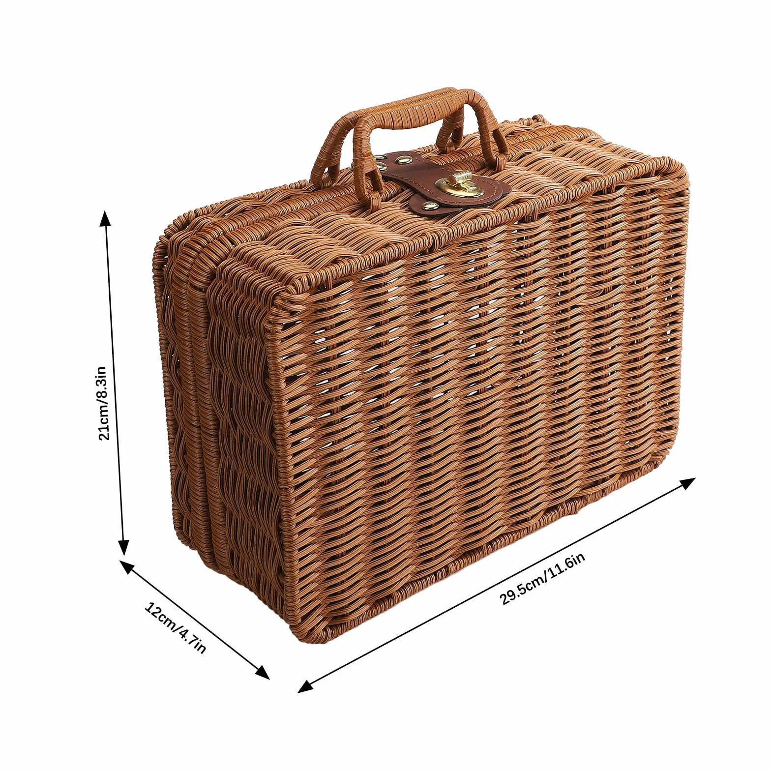 Rattanowy Kosz do Przechowywania Walizek Wiklinowy Retro Ręcznie Tkany z Uchwytami 29,5 x 21 x 12 cm