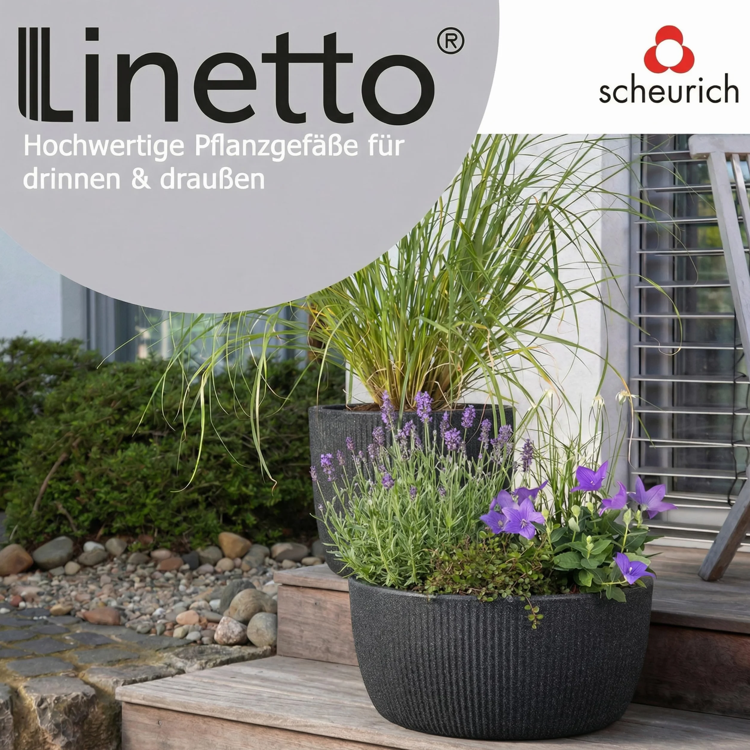 Scheurich Linetto Bowl 30, doniczka na rośliny, okrągła, kolor: Stony Black, wyprodukowana z tworzywa sztucznego pochodzącego z recyklingu, do użytku na zewnątrz