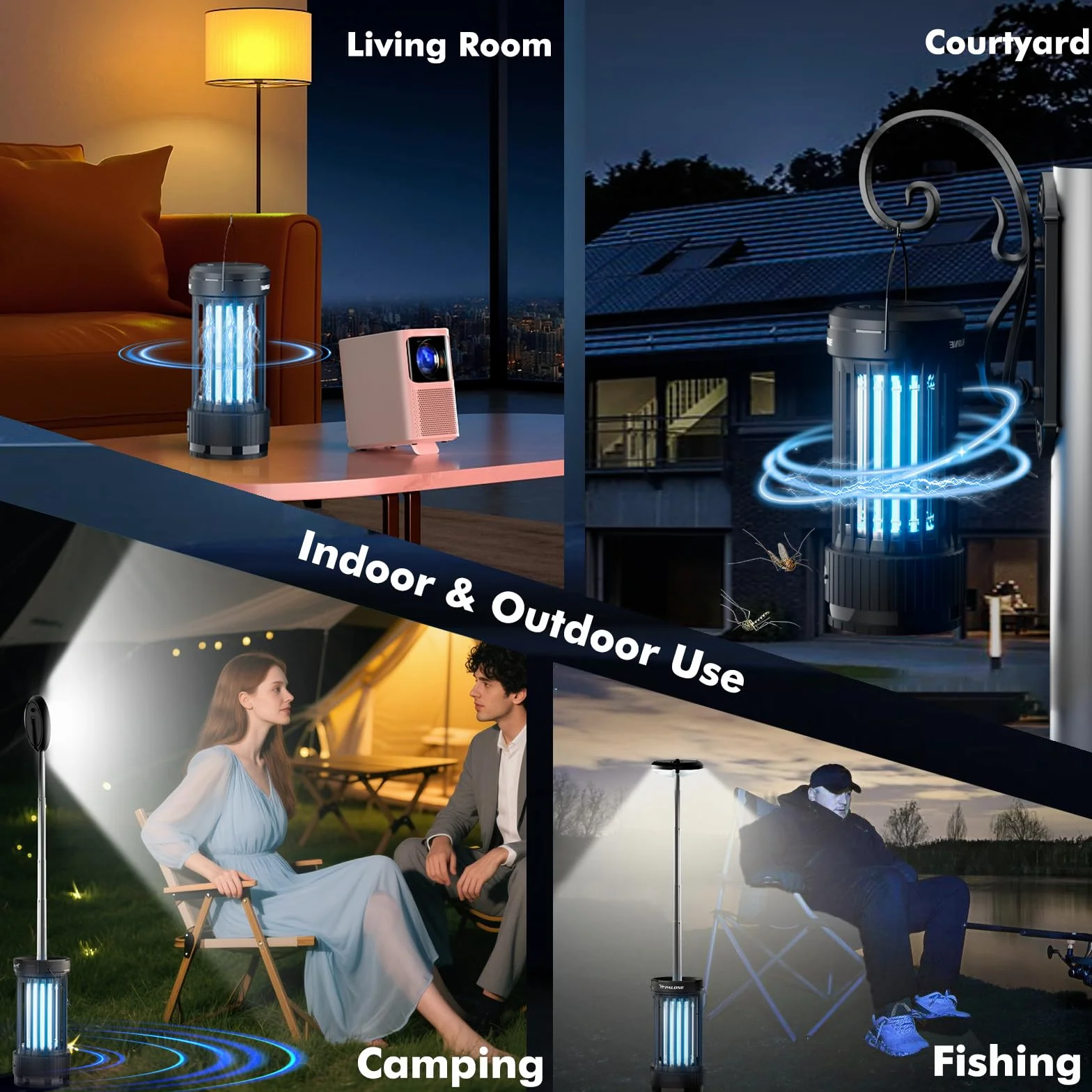 PALONE Przenośna lampa na komary z regulacją wysokości, USB-C 4000mAh - UV + LED do kuchni/balkonu/campingu
