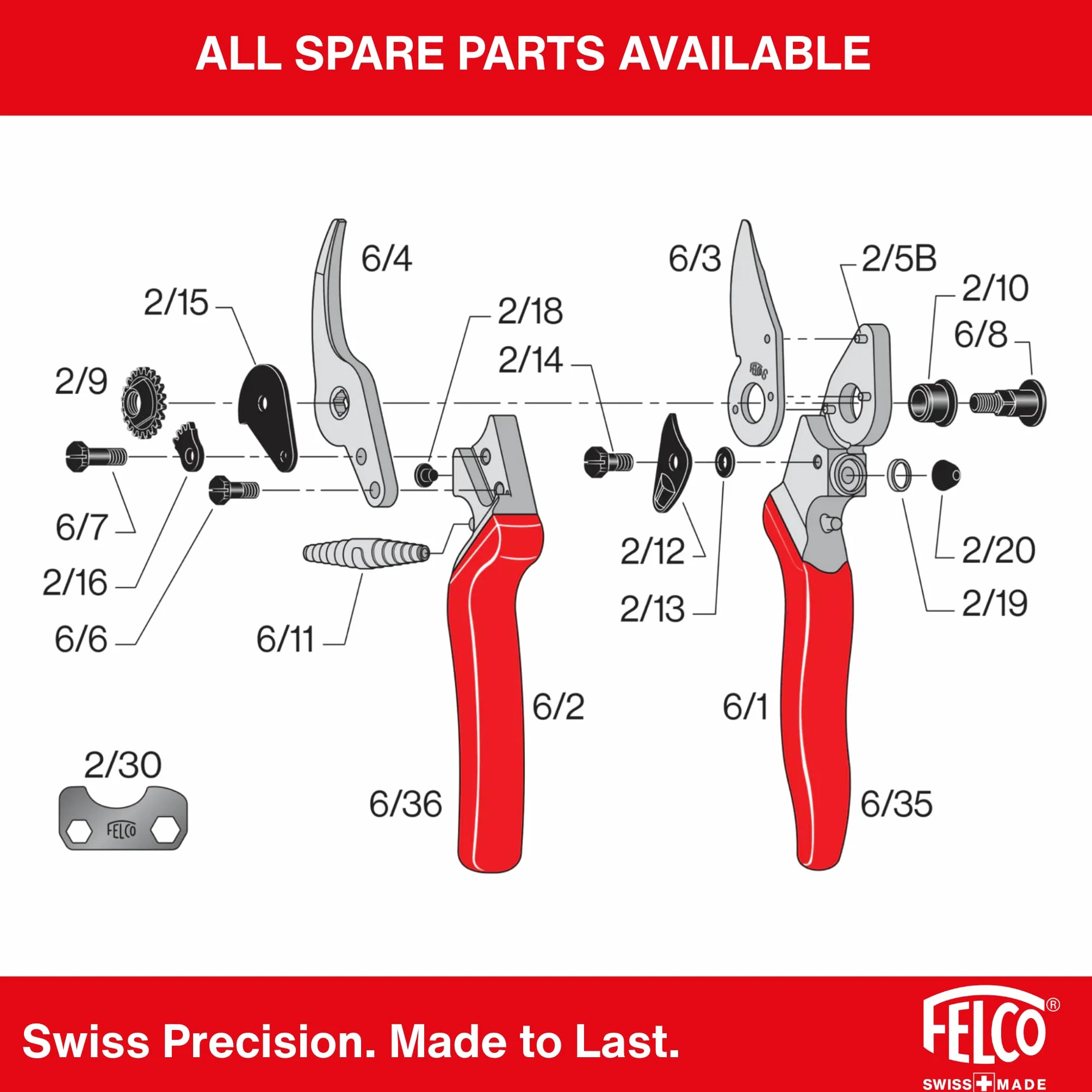 FELCO 6 sekator bypass 42 mm stal hartowana aluminiowe uchwyty kute ergonomiczna głowica pochylona