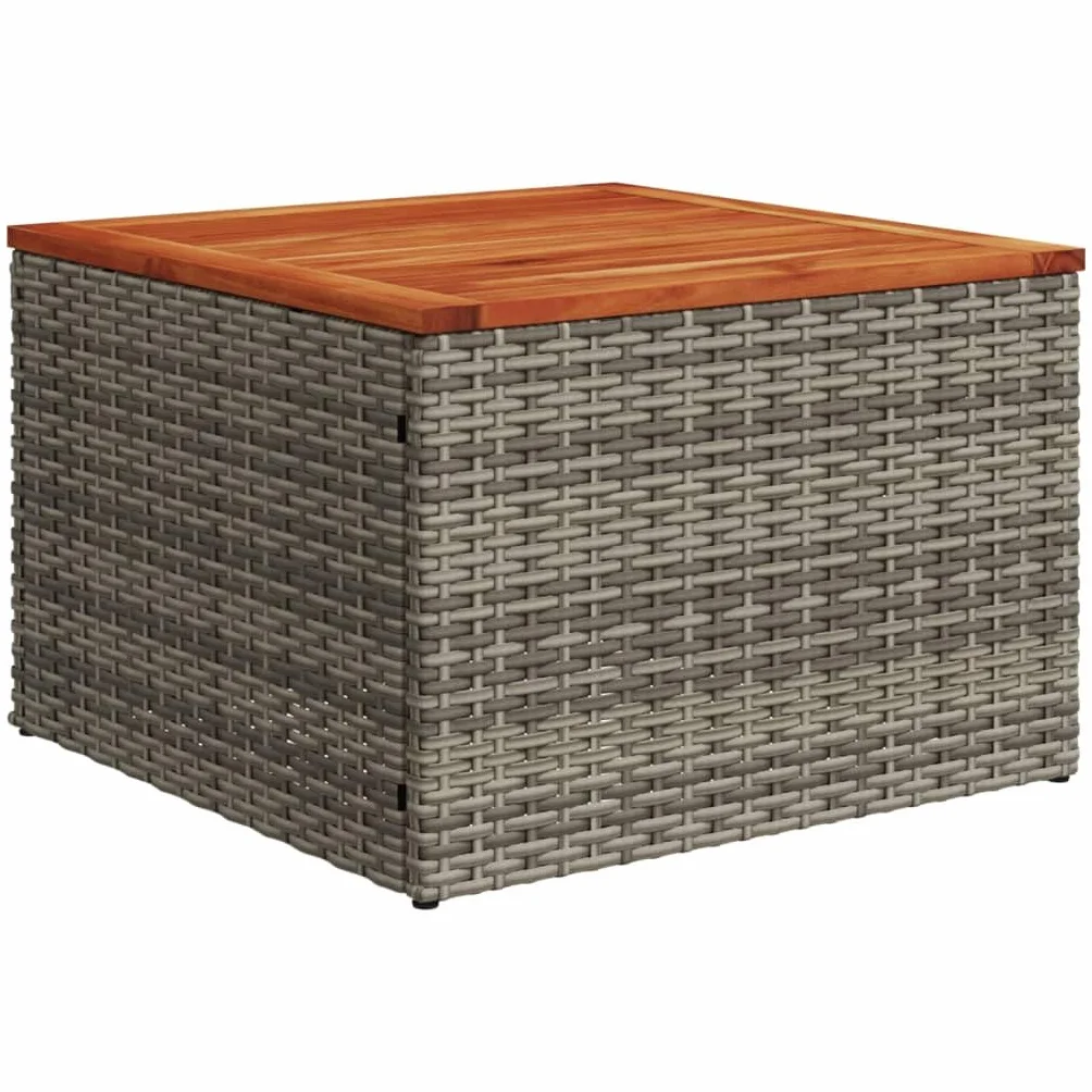 vidaXL Stół ogrodowy, szary, 55x55x37 cm, rattan PE i drewno akacjowe, stolik ogrodowy, stolik do ogrodu, stolik kawowy na zewnątrz