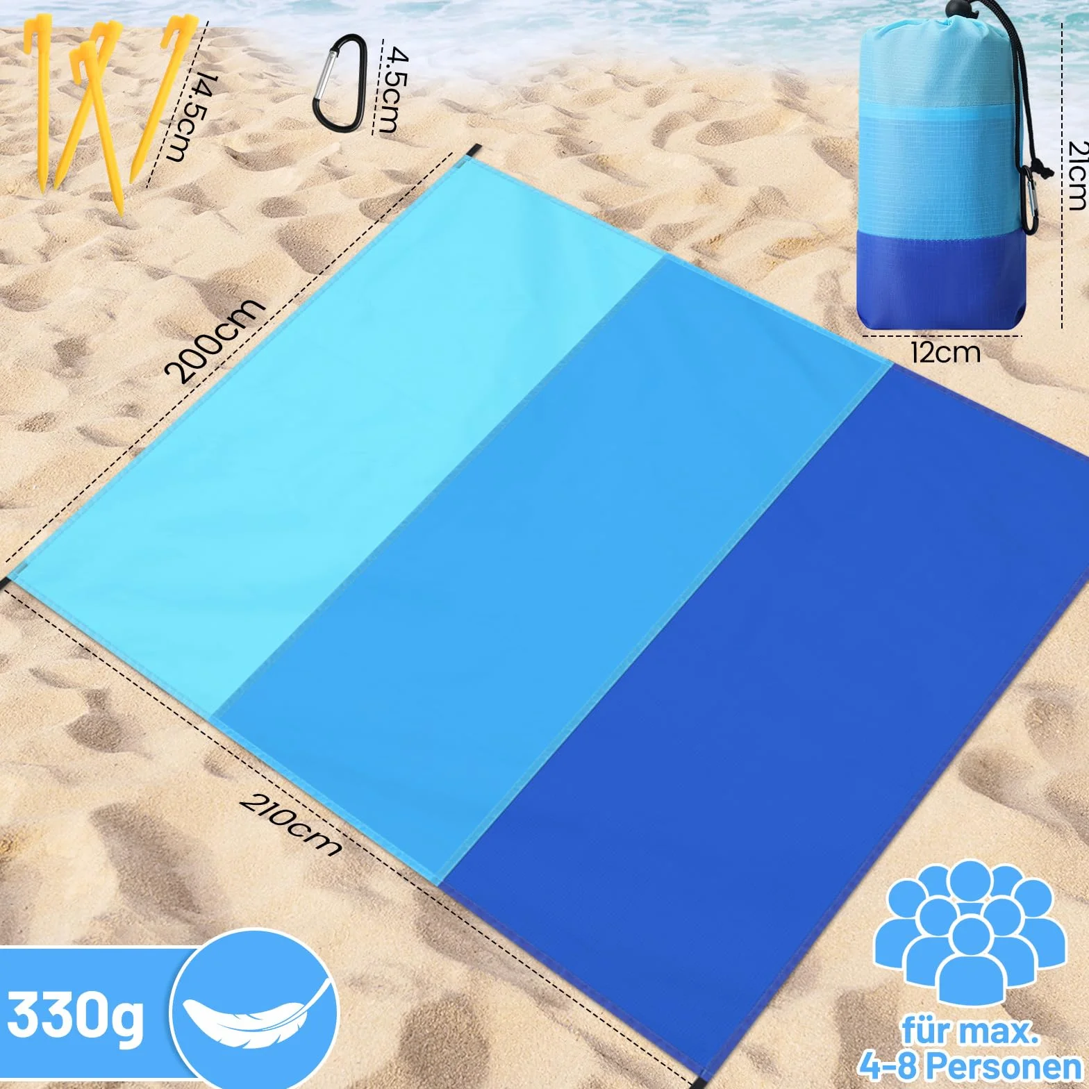 Duży Koc Plażowy Odporny na Piasek 210x200 cm, Składana Mata Plażowa Wodoodporna Wiatroodporna