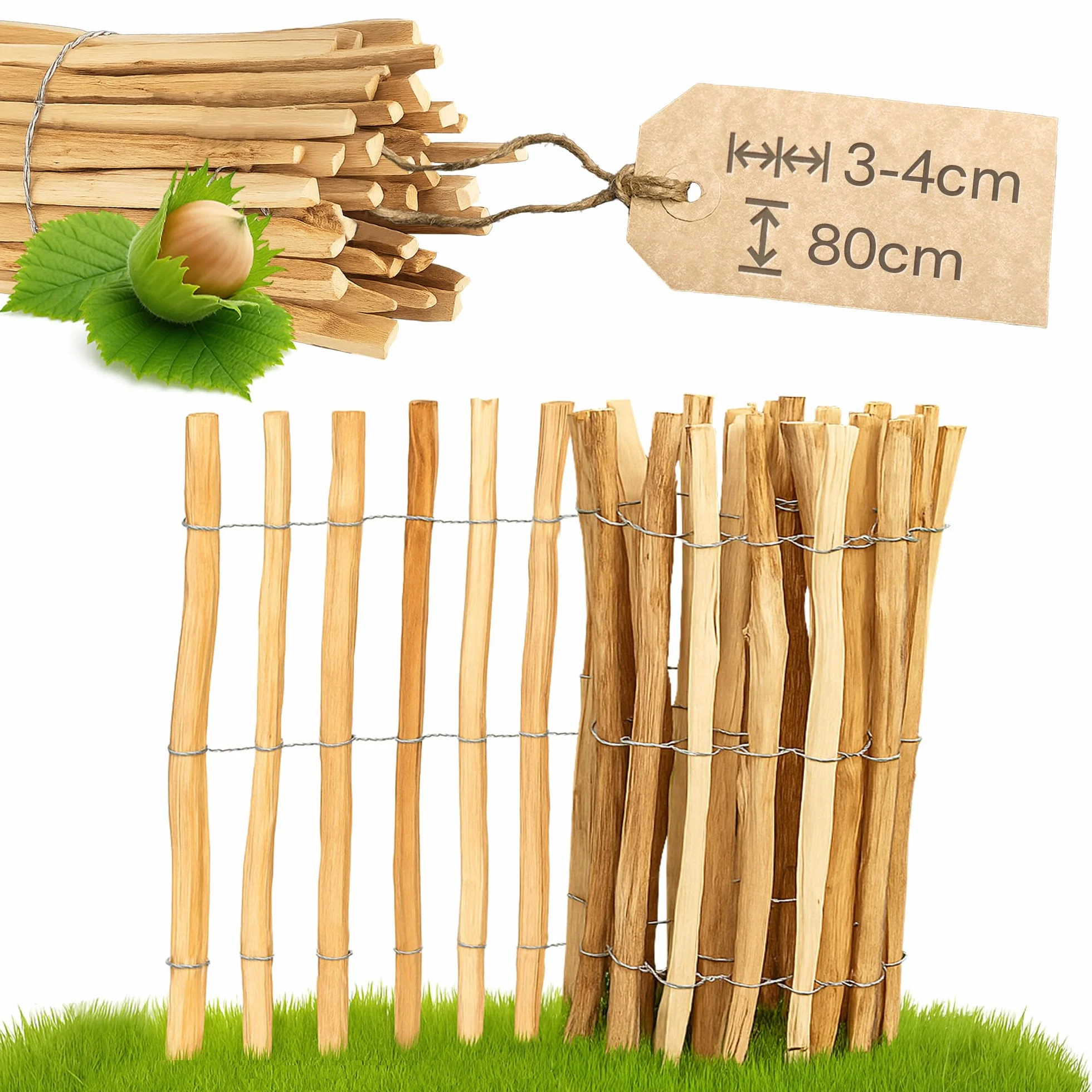 Ogrodzenie sztachetowe rolowane drewno orzech laskowy 5 m wysokość 80 cm