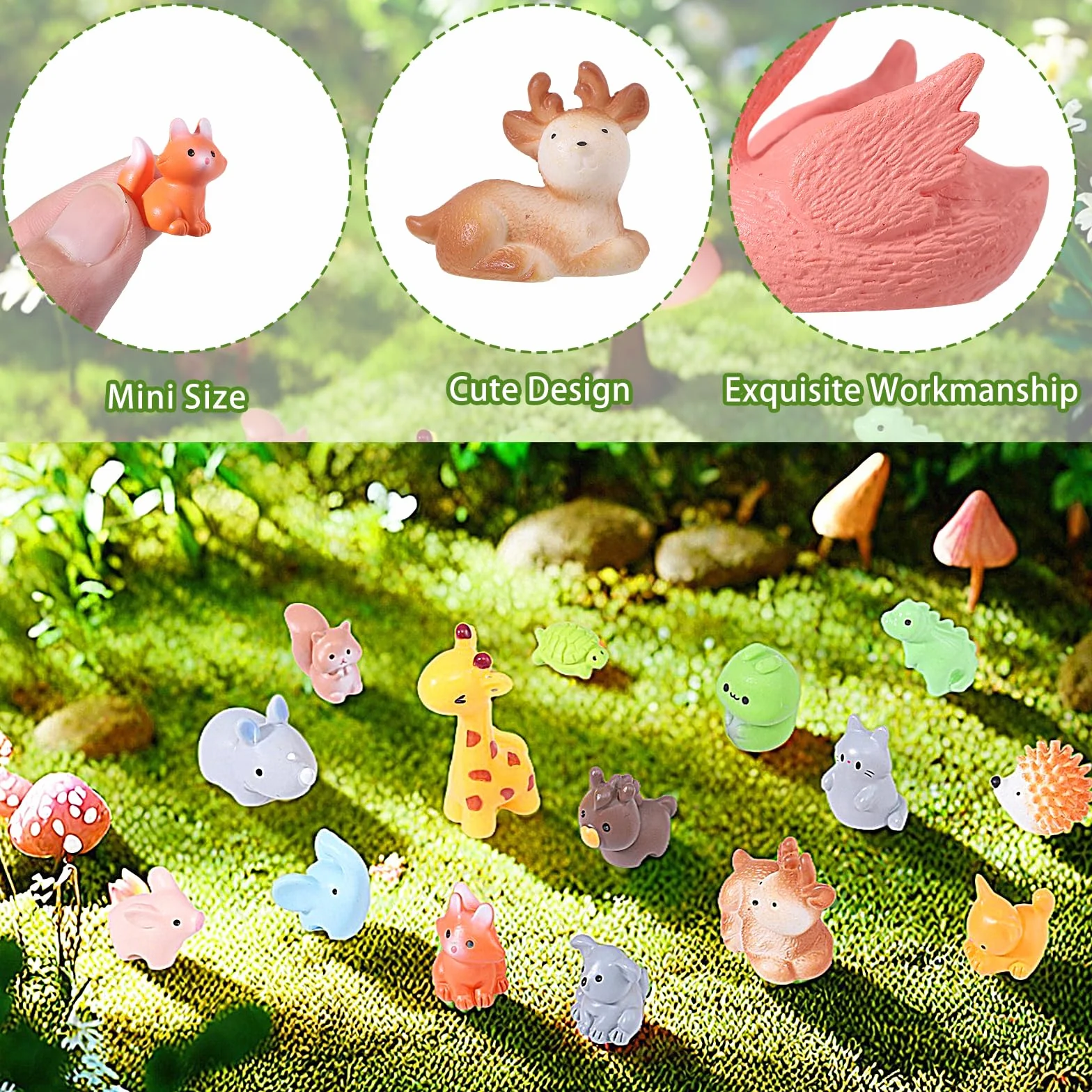 XREE 50 sztuk mini figurek zwierząt z żywicy, małe zwierzęta, wielokolorowe figurki z żywicy syntetycznej, mini kaczki, koty, świnie, łabędzie, do ogrodu wróżek, miniaturowych krajobrazów, domku dla