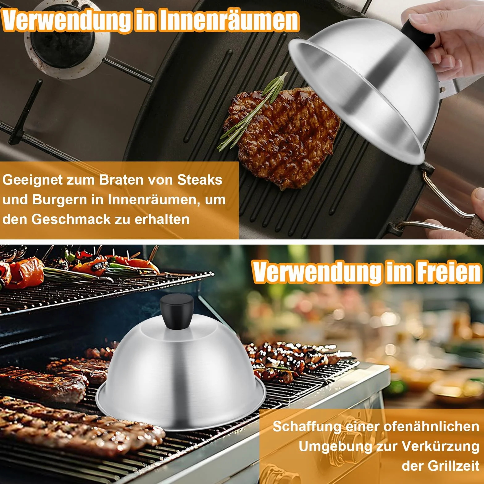 TEAMFAR Dzwonek do burgerów, 4 sztuki ze stali nierdzewnej, dzwonek do grilla z okładziną z silikonu odpornego na ciepło, małe dzwonki do burgerów do grilla teppanyaki i kuchni, do użytku wewnętrznego