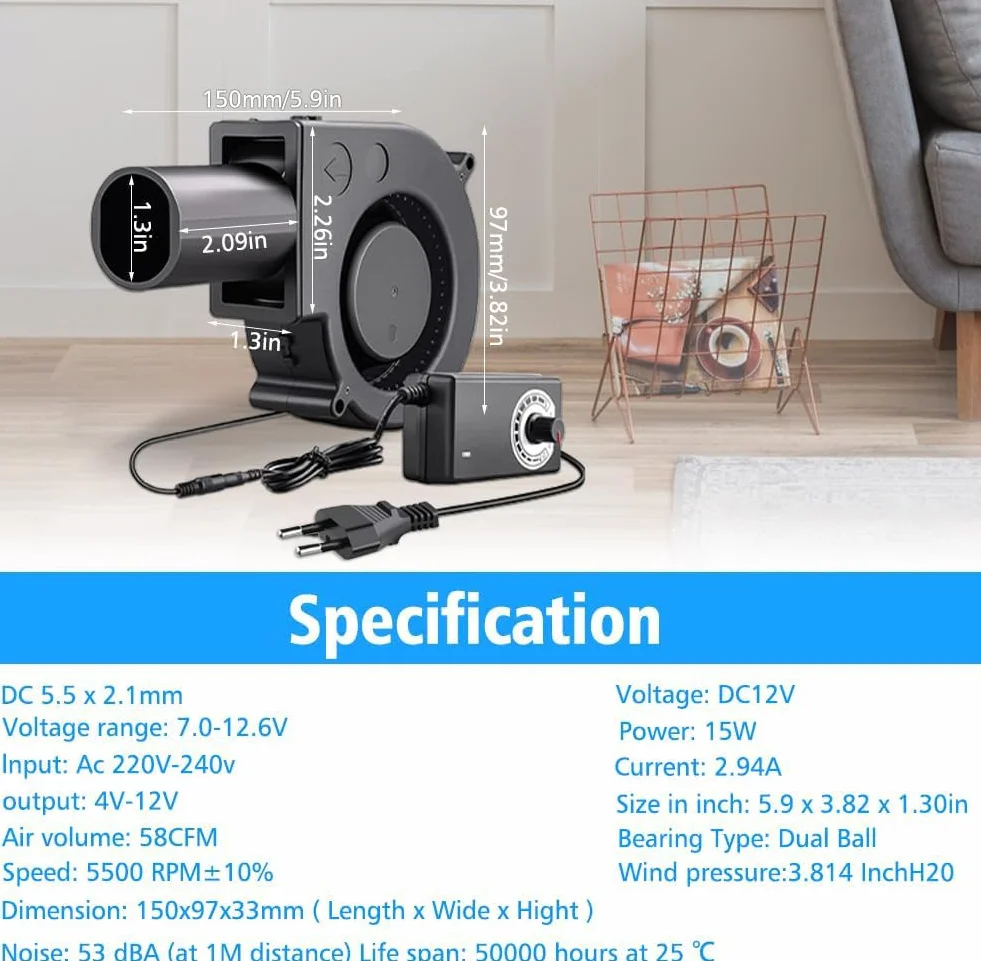 Wentylator radiowy 12 V, 220 V, chłodzenie z kontrolerem do urządzeń gospodarstwa domowego, dmuchawa, wentylator do wentylacji, wymiany wentylatora, BBQ, nadmuchiwany kominek, dmuchawa